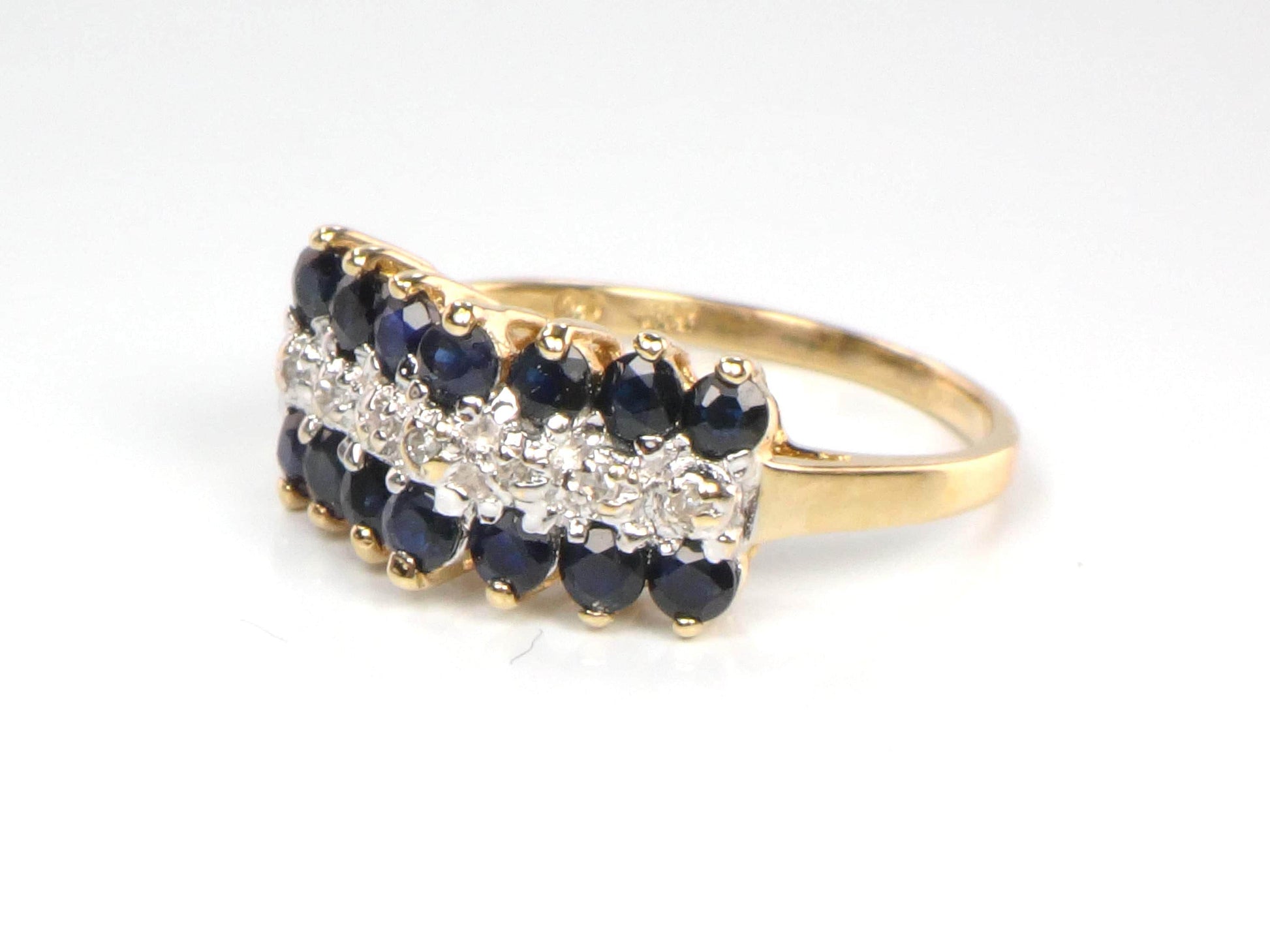 Vintage 10k Yellow Gold Sapphire & Diamond Ring - Size 6.75-BelmarJewelers