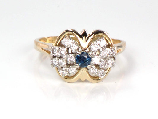 Vintage 14k Yellow Gold Blue Sapphire Diamond Cluster Ring - Size 6.5-BelmarJewelers
