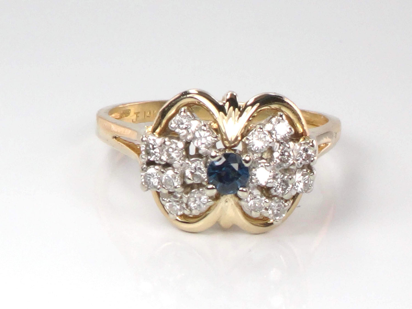 Vintage 14k Yellow Gold Blue Sapphire Diamond Cluster Ring - Size 6.5-BelmarJewelers