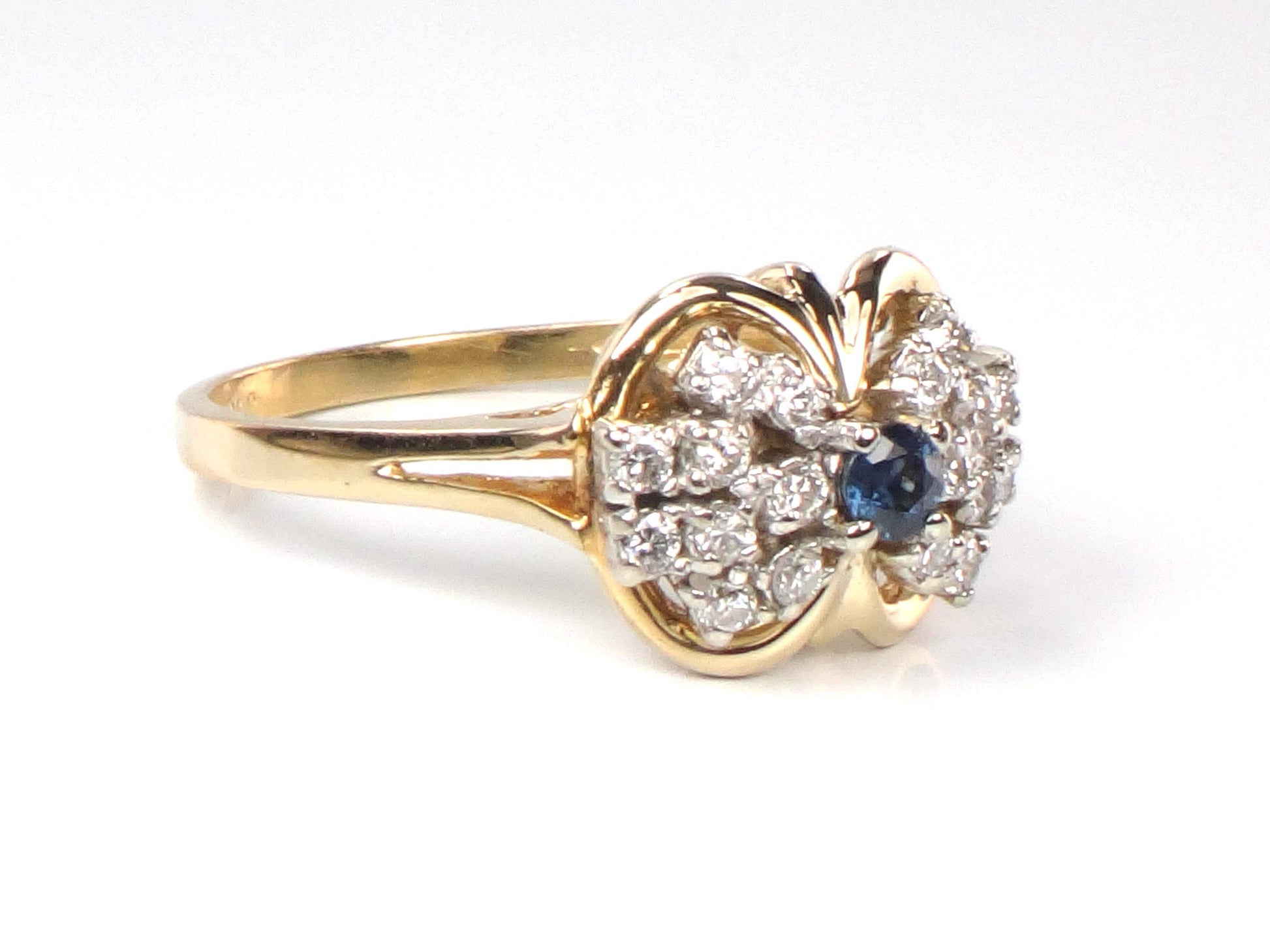 Vintage 14k Yellow Gold Blue Sapphire Diamond Cluster Ring - Size 6.5-BelmarJewelers
