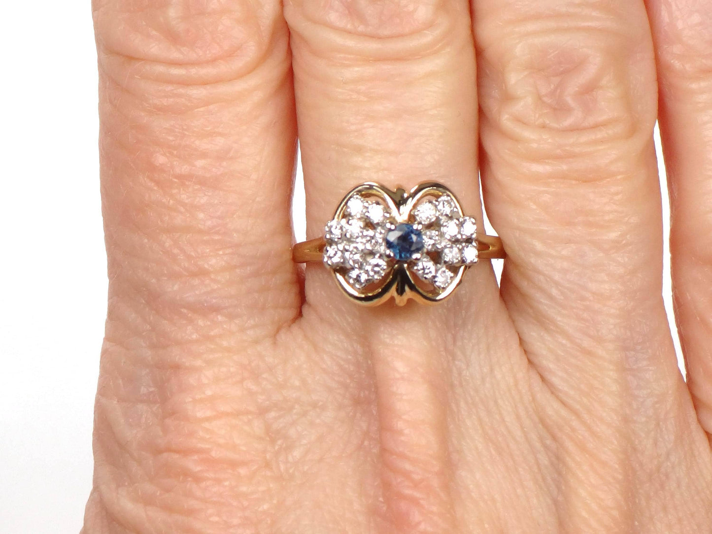 Vintage 14k Yellow Gold Blue Sapphire Diamond Cluster Ring - Size 6.5-BelmarJewelers