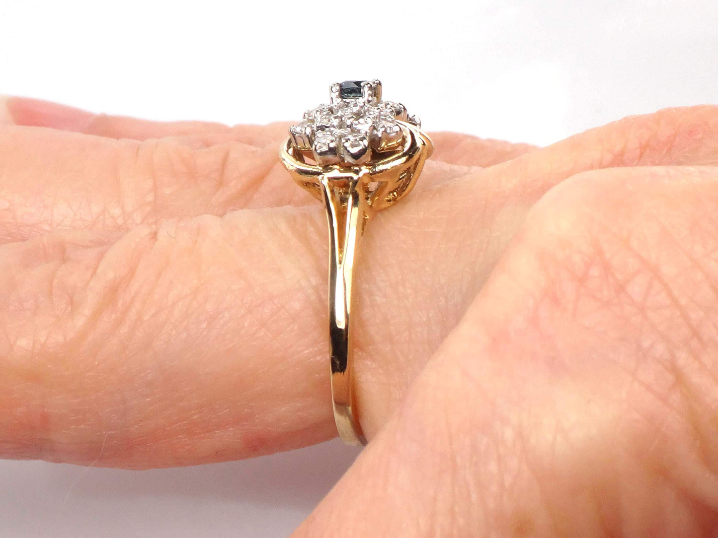 Vintage 14k Yellow Gold Blue Sapphire Diamond Cluster Ring - Size 6.5-BelmarJewelers