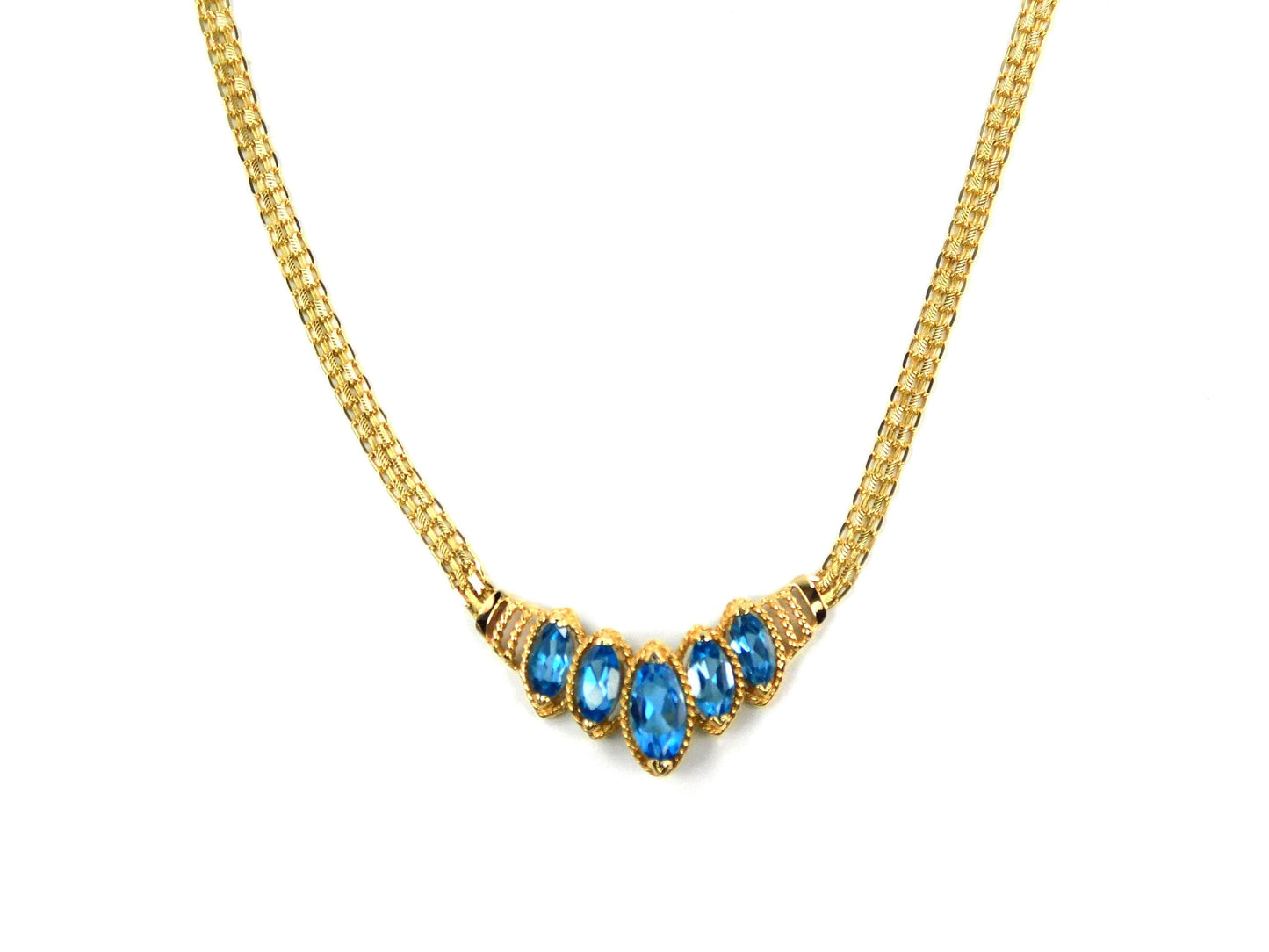 Vintage 14k Yellow Gold Marquise Cut Blue Topaz Necklace - 1990s, 17.5"-BelmarJewelers