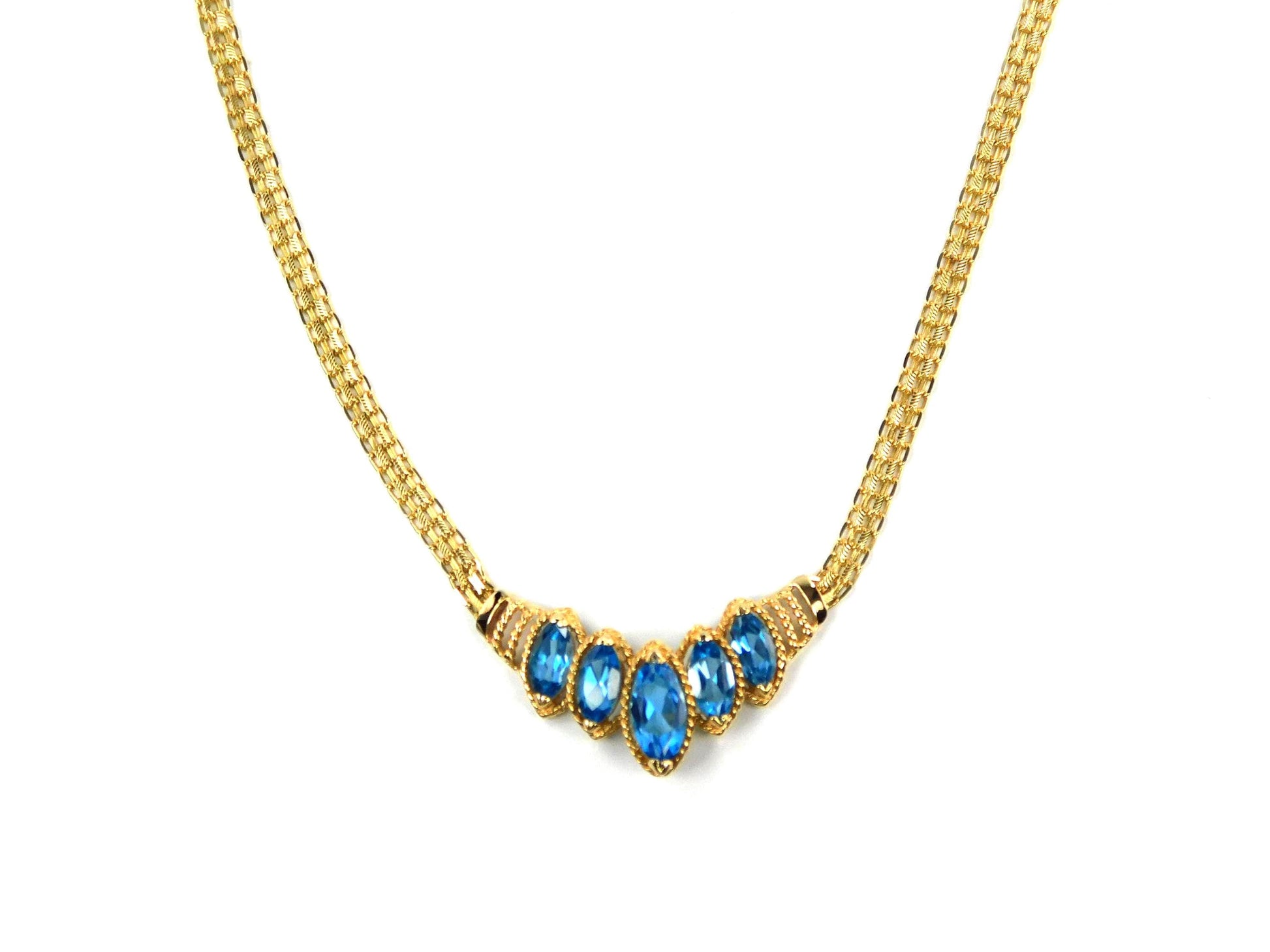 Vintage 14k Yellow Gold Marquise Cut Blue Topaz Necklace - 1990s, 17.5"-BelmarJewelers