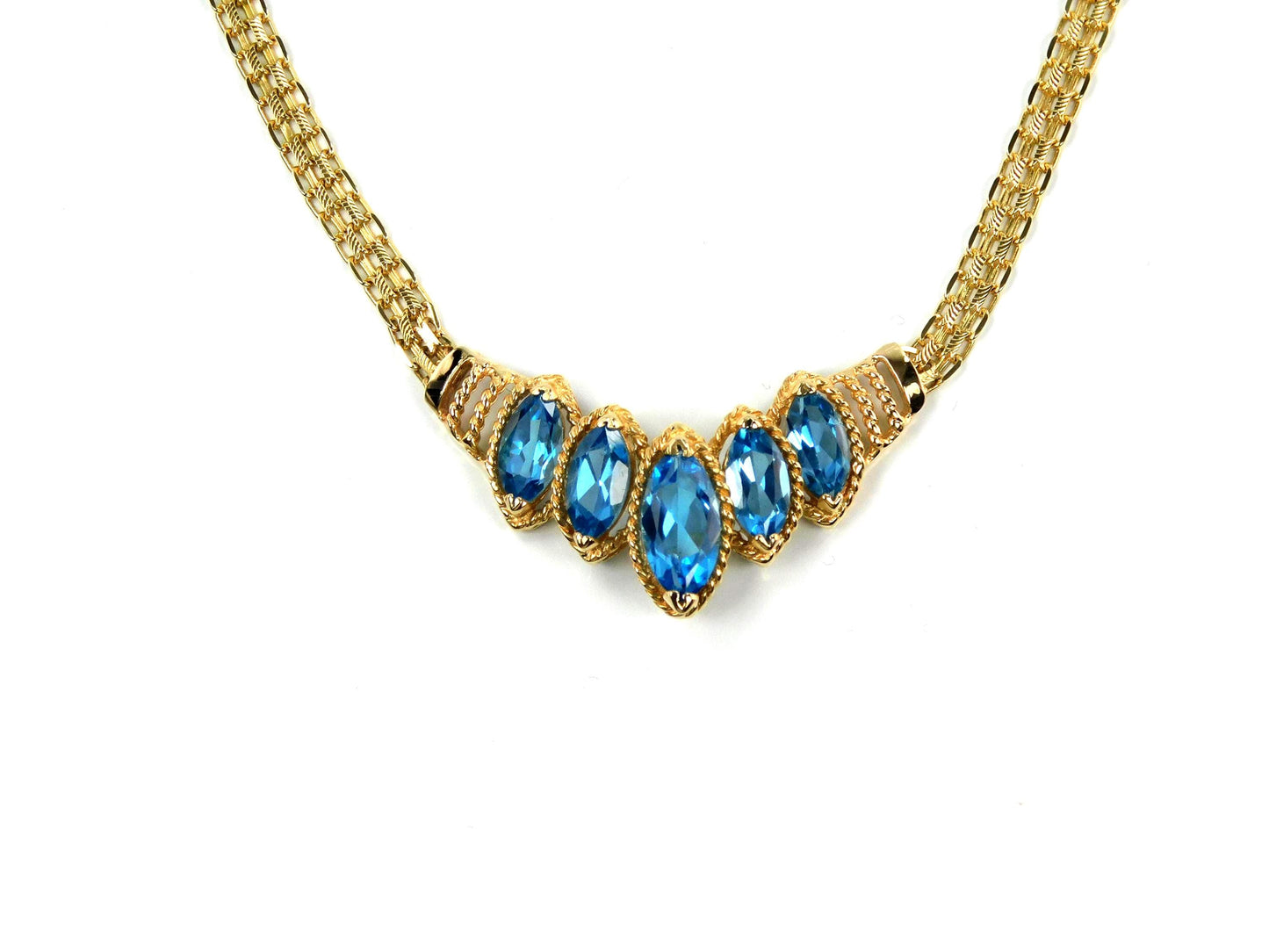 Vintage 14k Yellow Gold Marquise Cut Blue Topaz Necklace - 1990s, 17.5"-BelmarJewelers