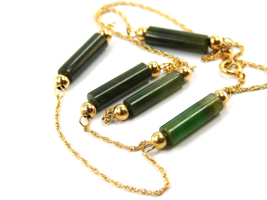 Vintage 14k Yellow Gold Jade Station Necklace, 15.25" Choker-BelmarJewelers
