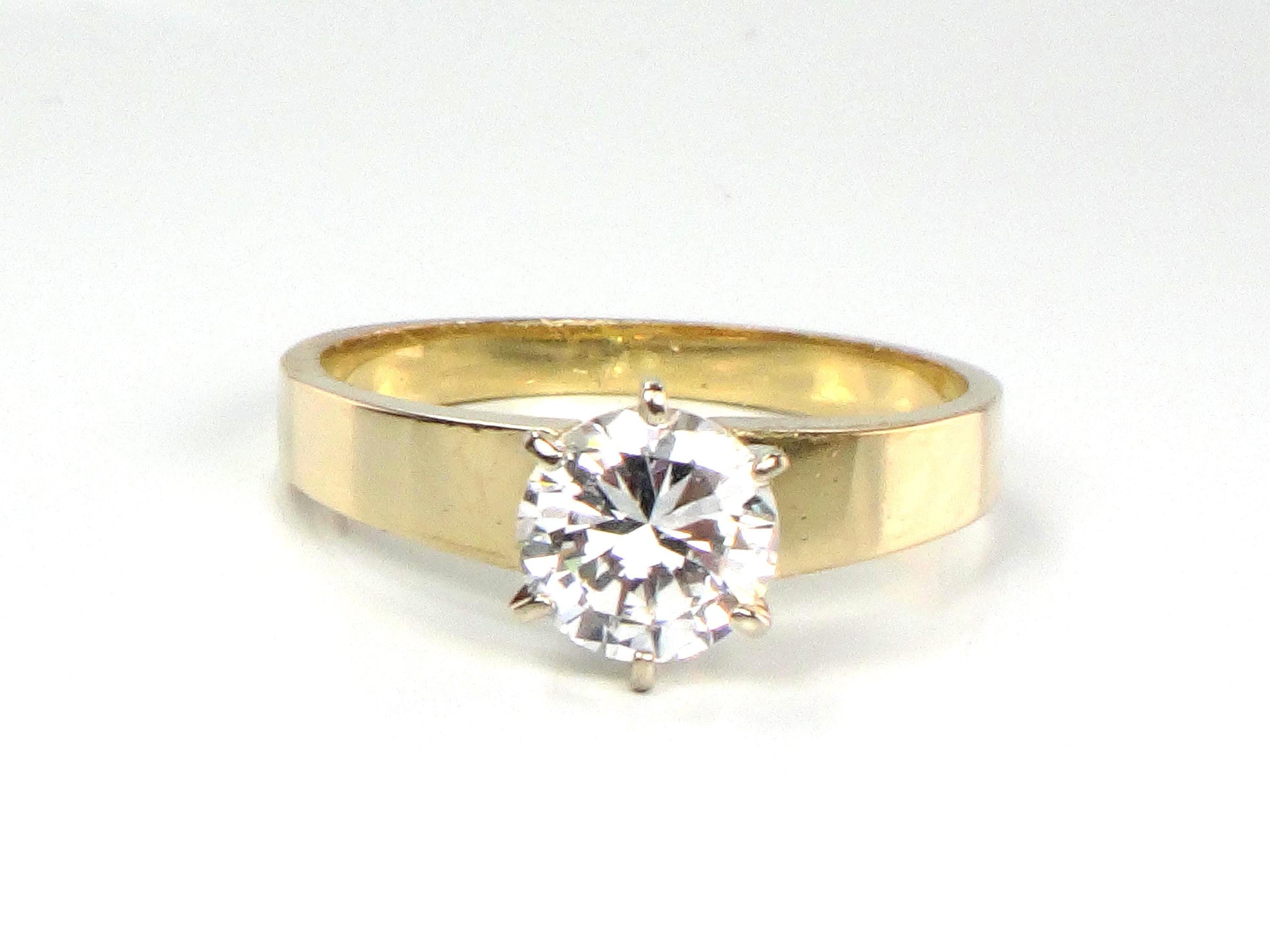 Vintage 14k Yellow Gold Round Cubic Zirconia Engagement Ring, Size 7-BelmarJewelers