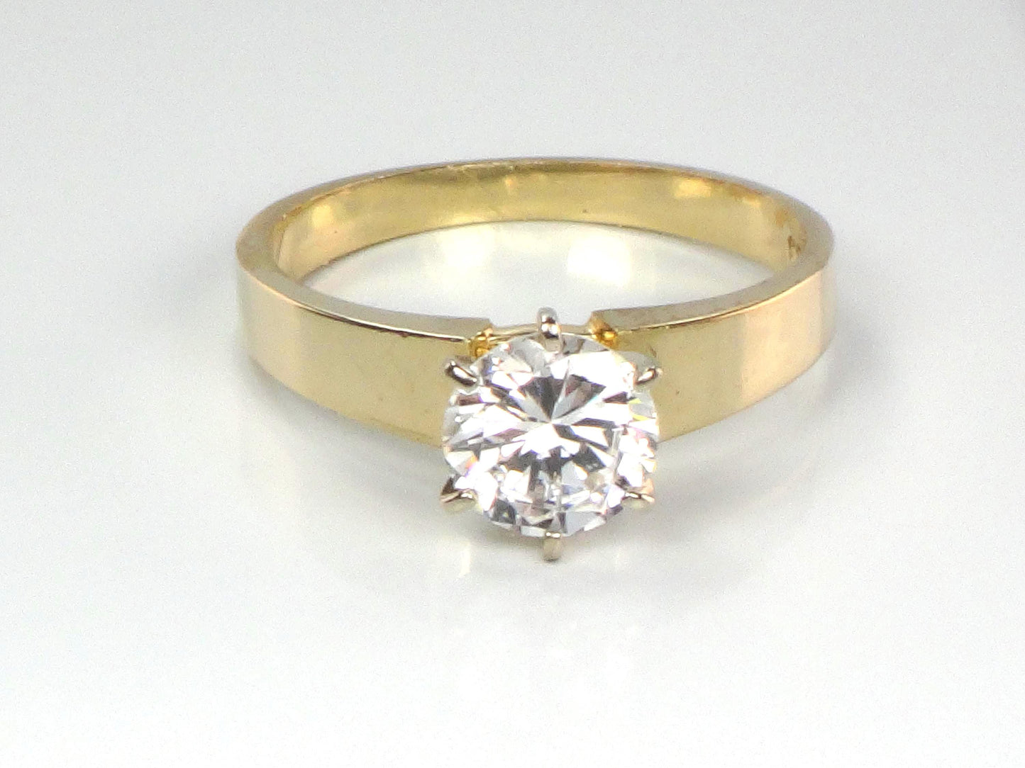 Vintage 14k Yellow Gold Round Cubic Zirconia Engagement Ring, Size 7-BelmarJewelers