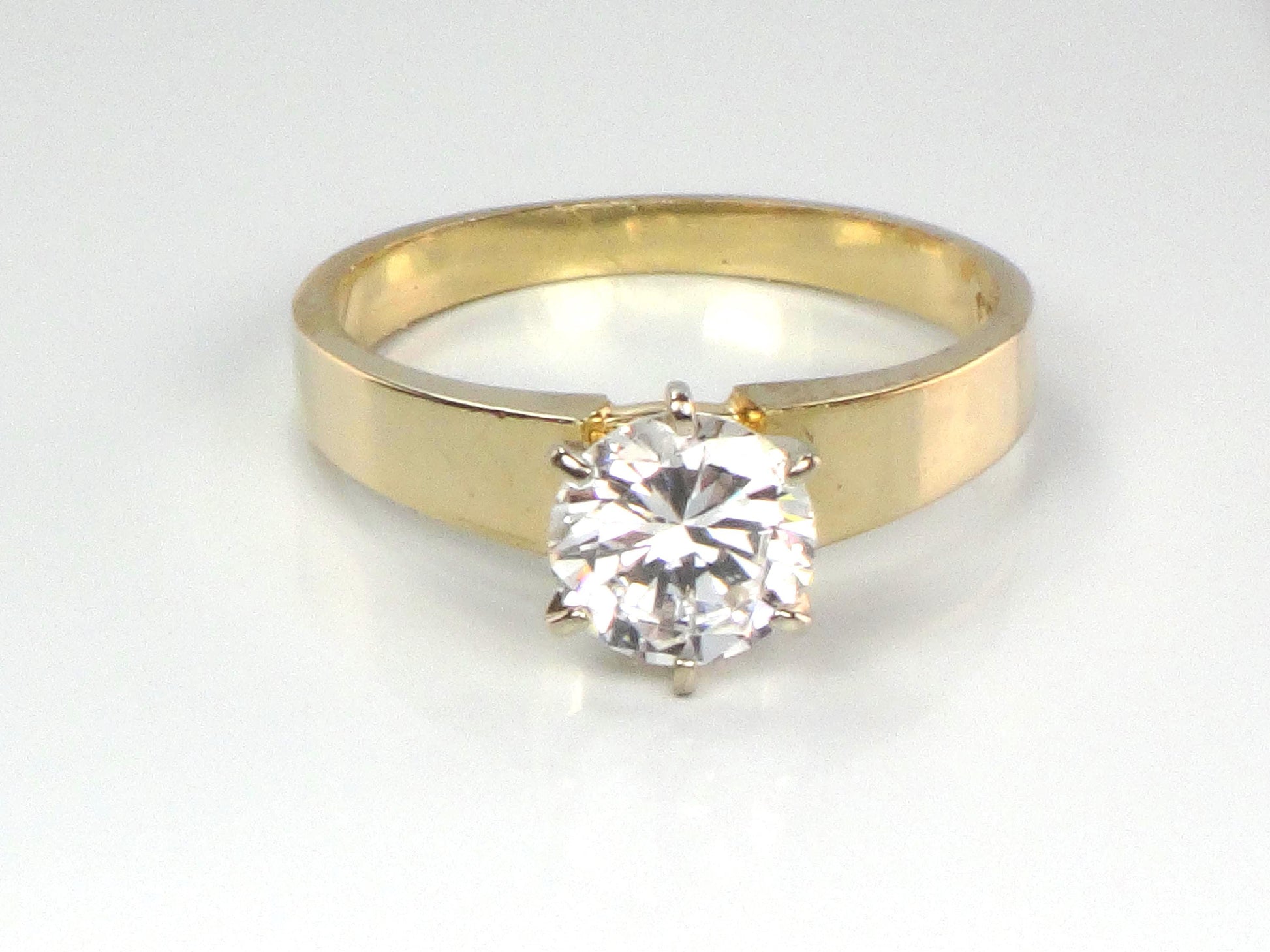 Vintage 14k Yellow Gold Round Cubic Zirconia Engagement Ring, Size 7-BelmarJewelers