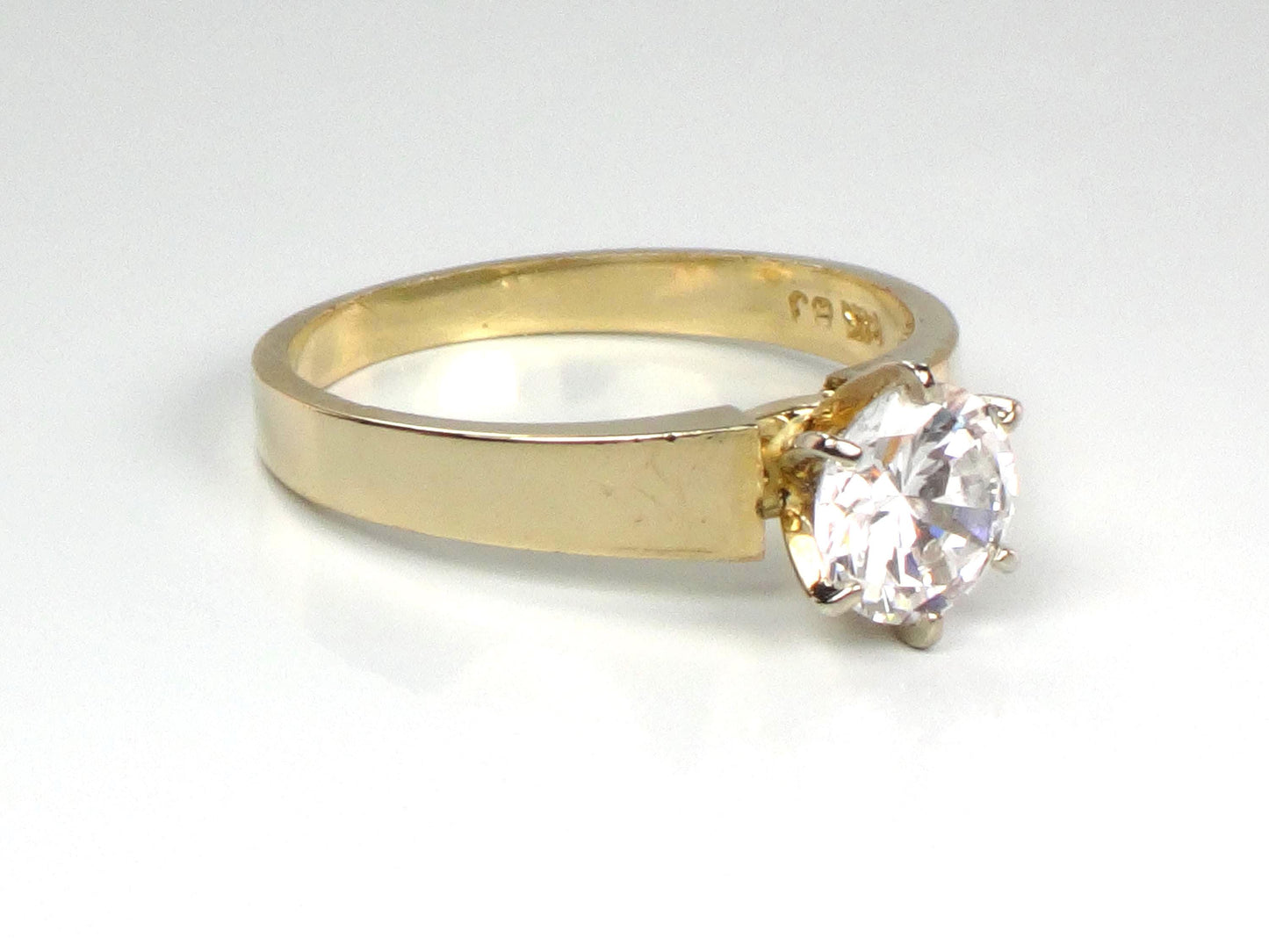 Vintage 14k Yellow Gold Round Cubic Zirconia Engagement Ring, Size 7-BelmarJewelers