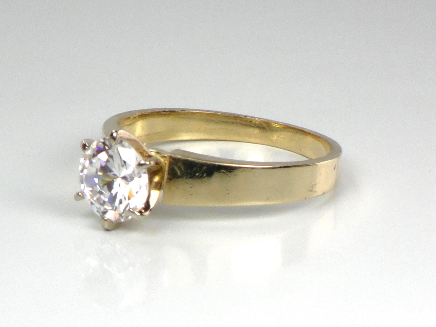 Vintage 14k Yellow Gold Round Cubic Zirconia Engagement Ring, Size 7-BelmarJewelers