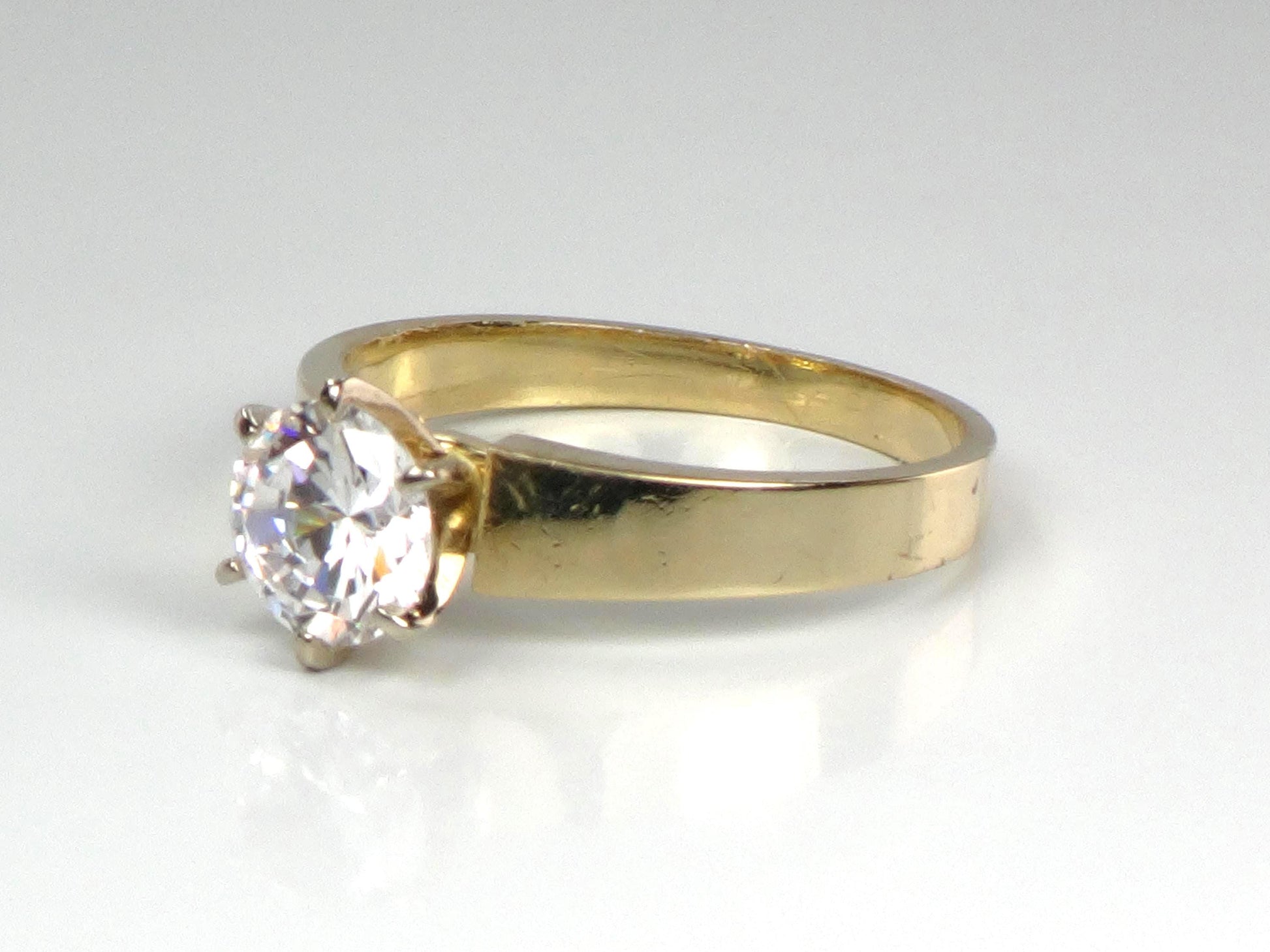 Vintage 14k Yellow Gold Round Cubic Zirconia Engagement Ring, Size 7-BelmarJewelers