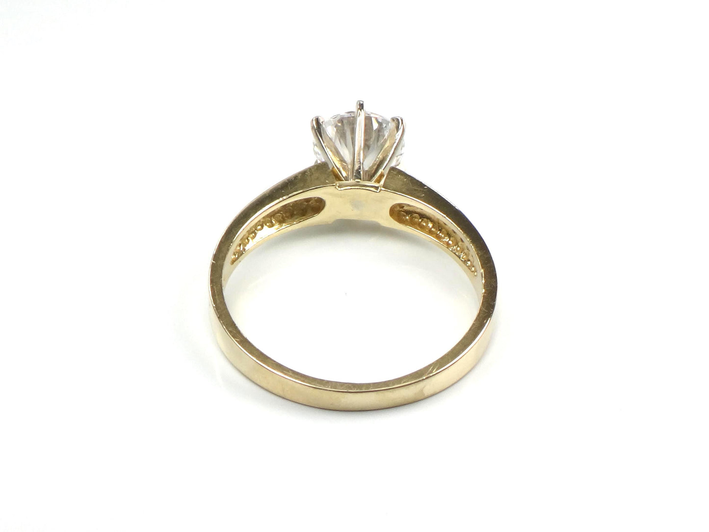 Vintage 14k Yellow Gold Round Cubic Zirconia Engagement Ring, Size 7-BelmarJewelers