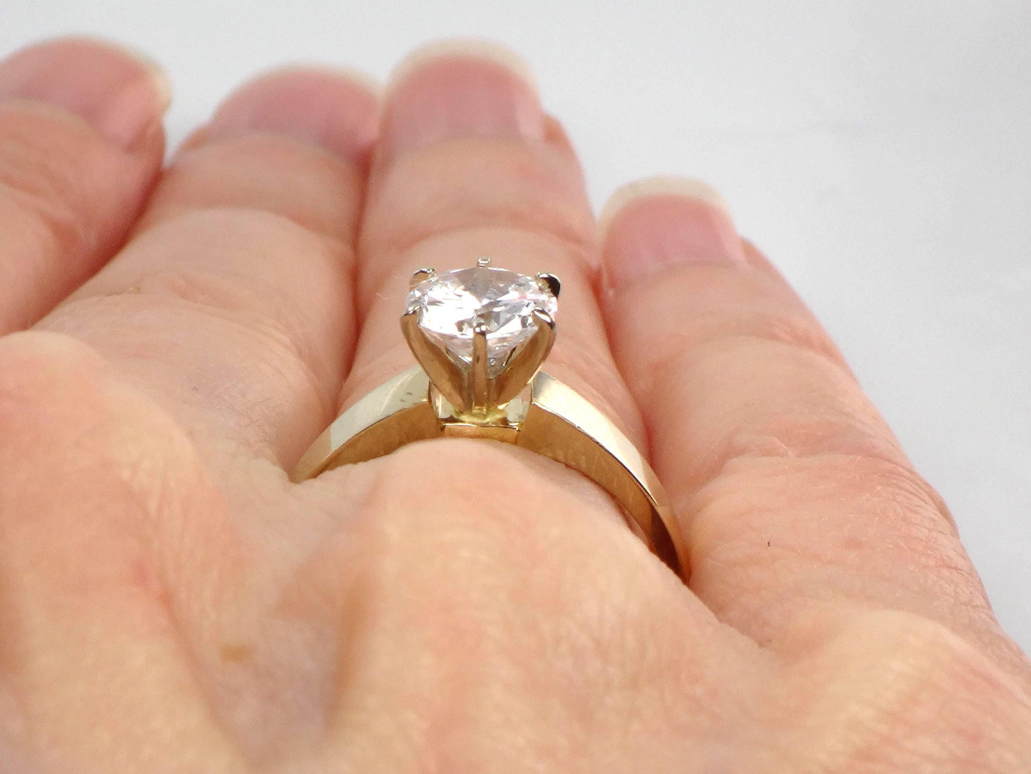Vintage 14k Yellow Gold Round Cubic Zirconia Engagement Ring, Size 7-BelmarJewelers