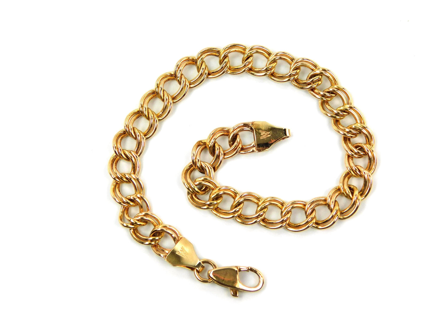 Vintage 14k Yellow Gold Double Link Charm Bracelet, 7.5"-BelmarJewelers