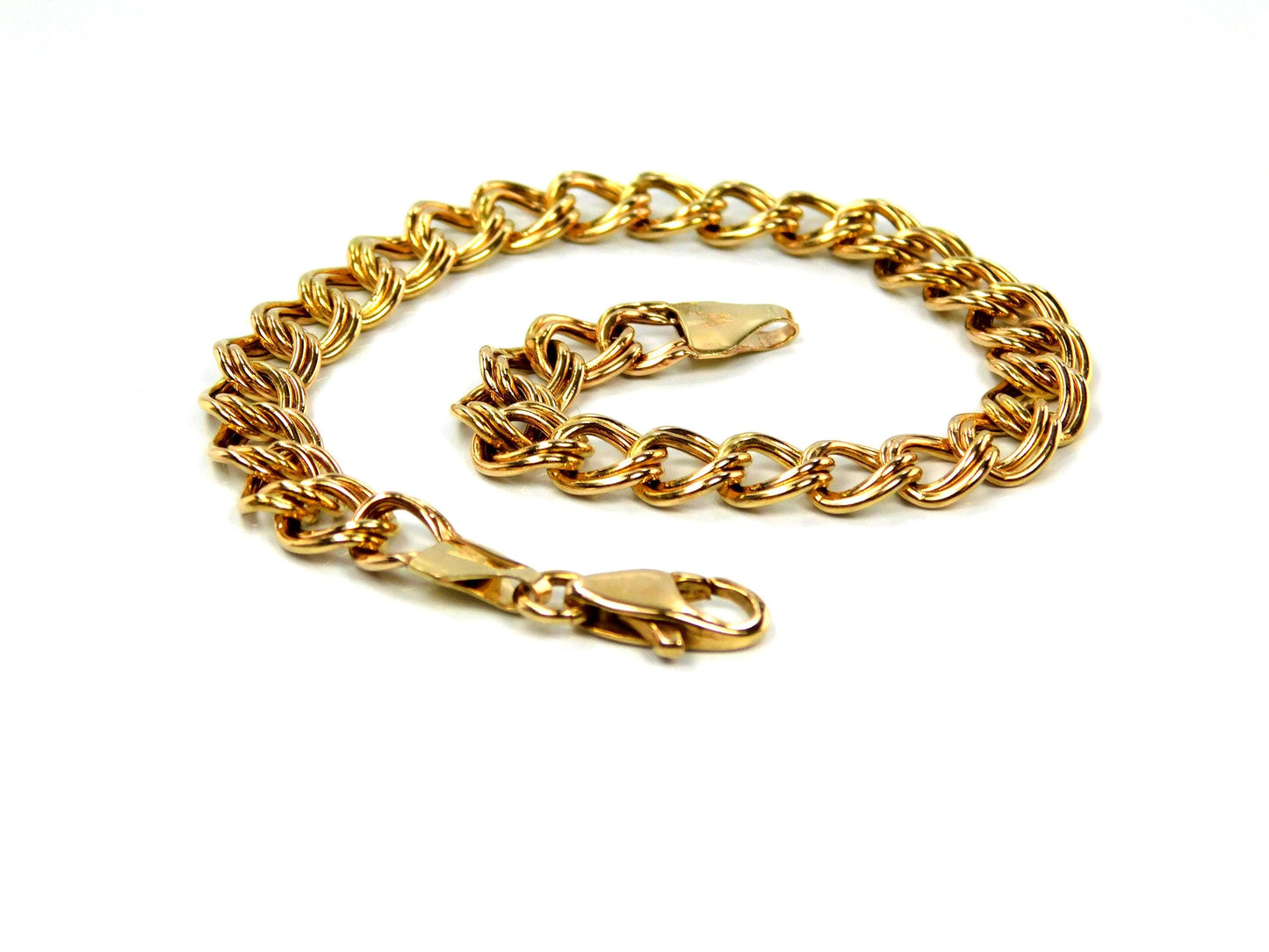 Vintage 14k Yellow Gold Double Link Charm Bracelet, 7.5"-BelmarJewelers