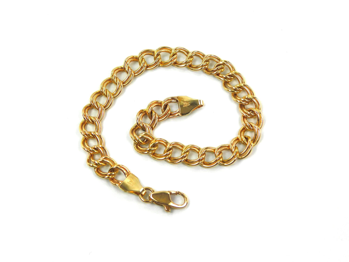 Vintage 14k Yellow Gold Double Link Charm Bracelet, 7.5"-BelmarJewelers