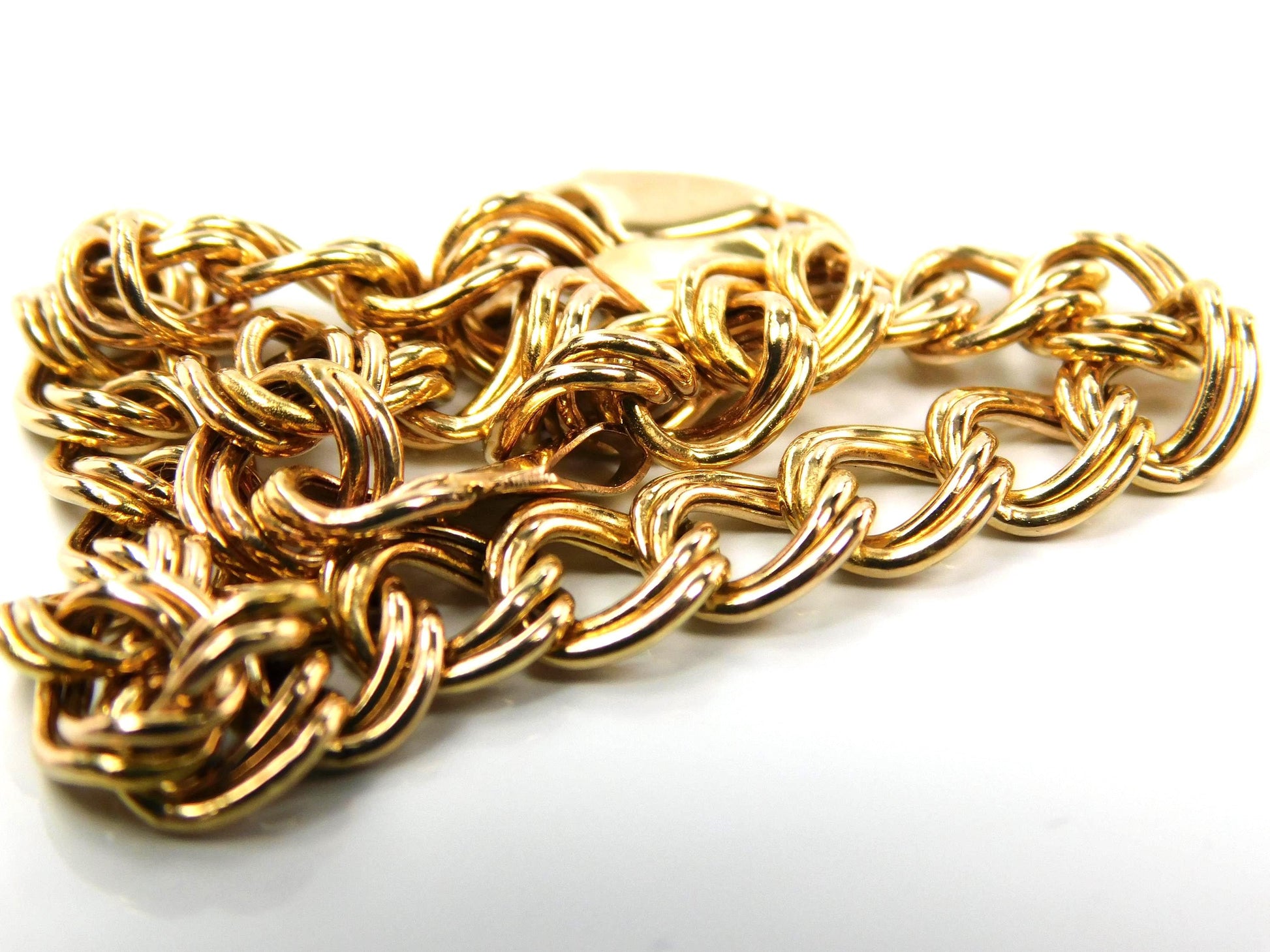 Vintage 14k Yellow Gold Double Link Charm Bracelet, 7.5"-BelmarJewelers
