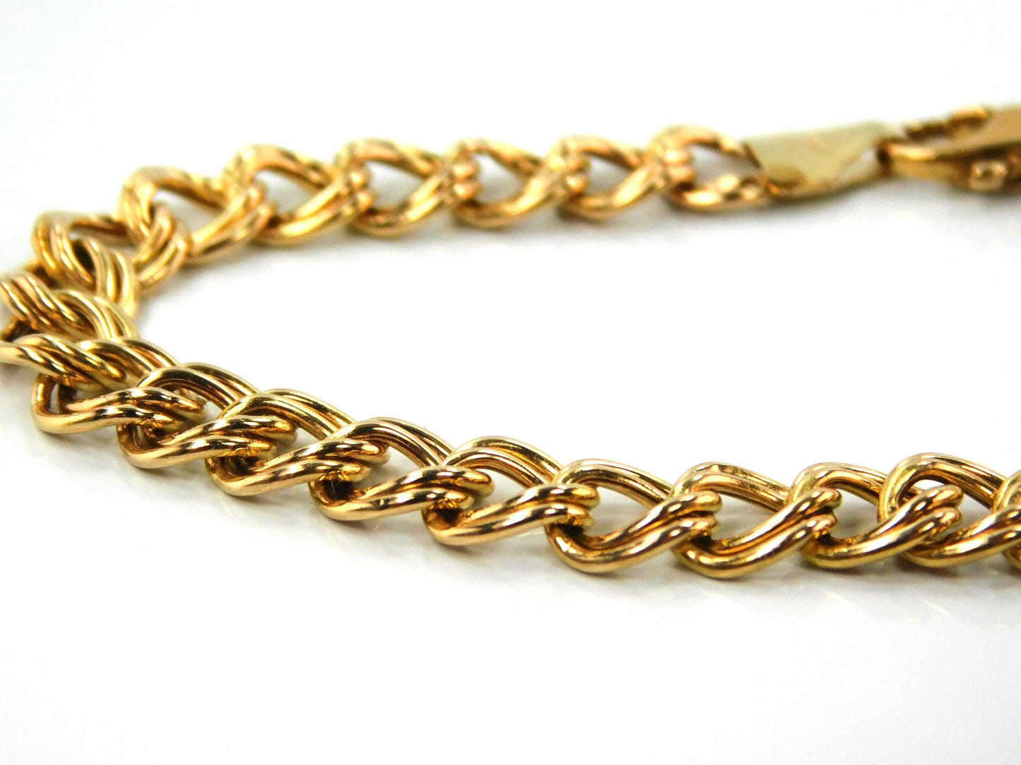 Vintage 14k Yellow Gold Double Link Charm Bracelet, 7.5"-BelmarJewelers