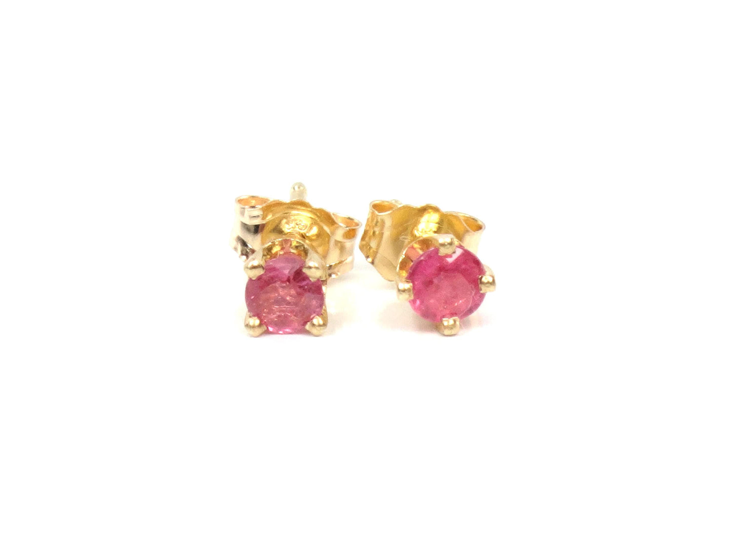 Vintage Solid Yellow Gold Natural Ruby Stud Earrings: 3mm-BelmarJewelers