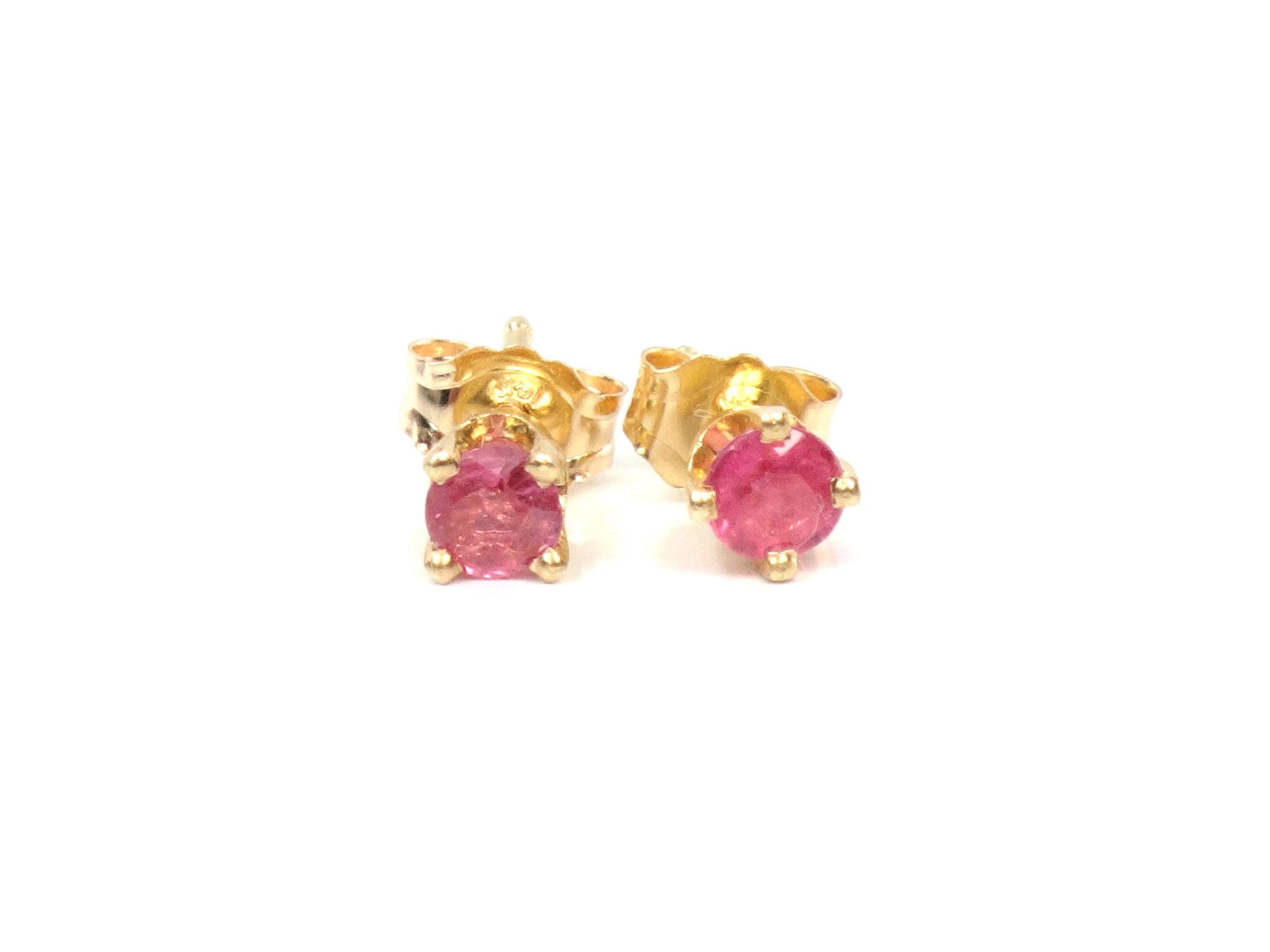 Vintage Solid Yellow Gold Natural Ruby Stud Earrings: 3mm-BelmarJewelers