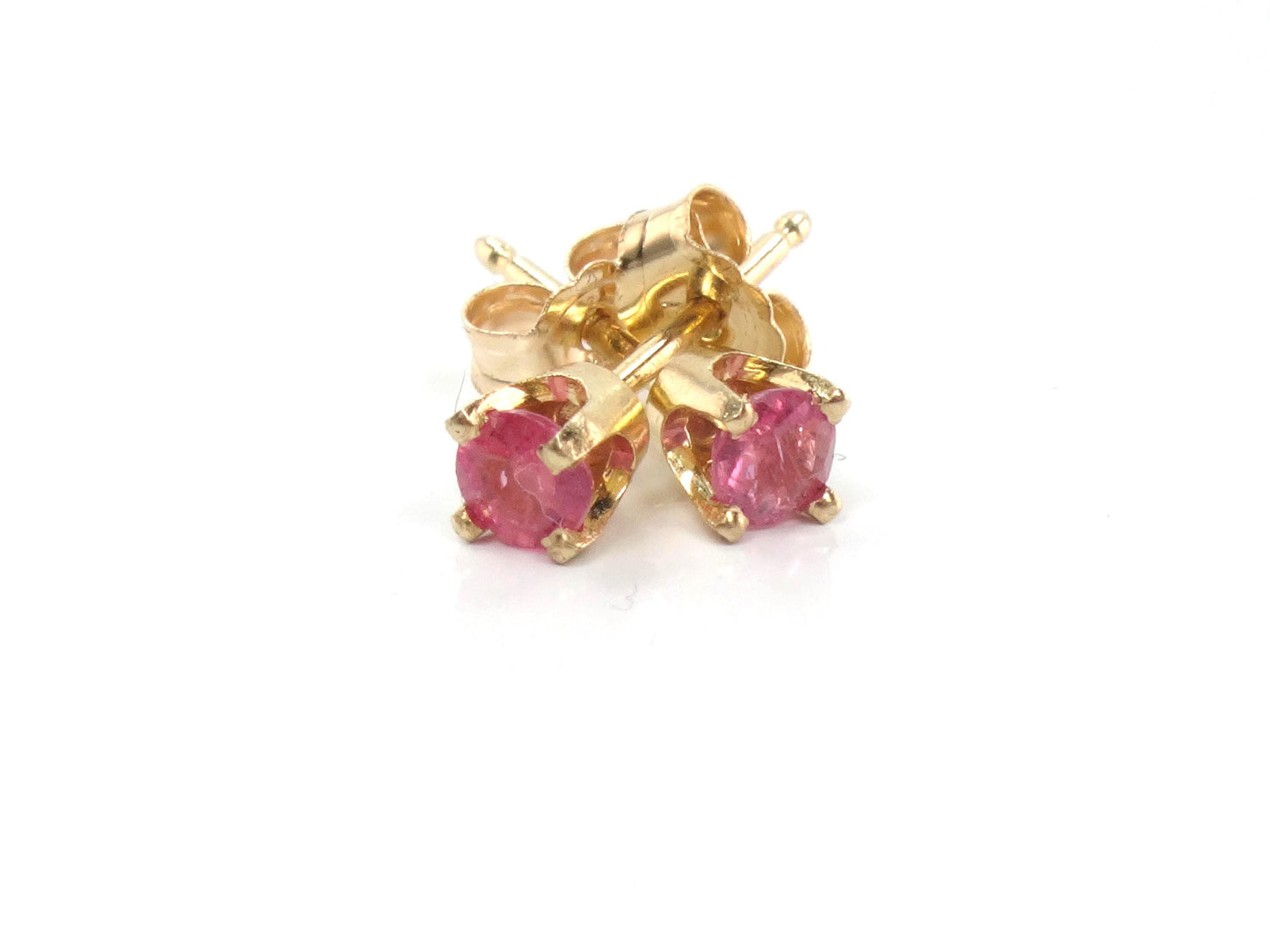 Vintage Solid Yellow Gold Natural Ruby Stud Earrings: 3mm-BelmarJewelers