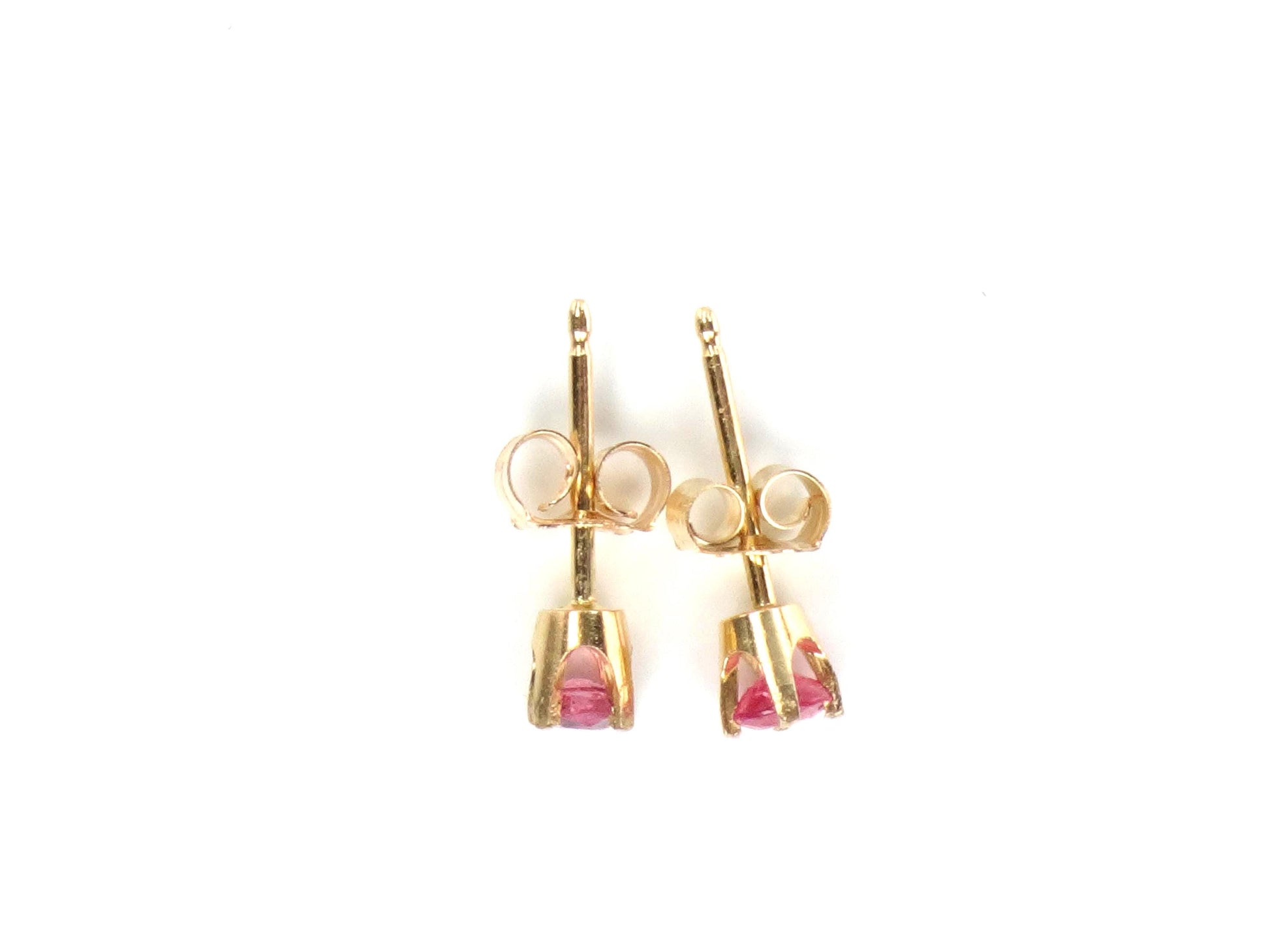 Vintage Solid Yellow Gold Natural Ruby Stud Earrings: 3mm-BelmarJewelers
