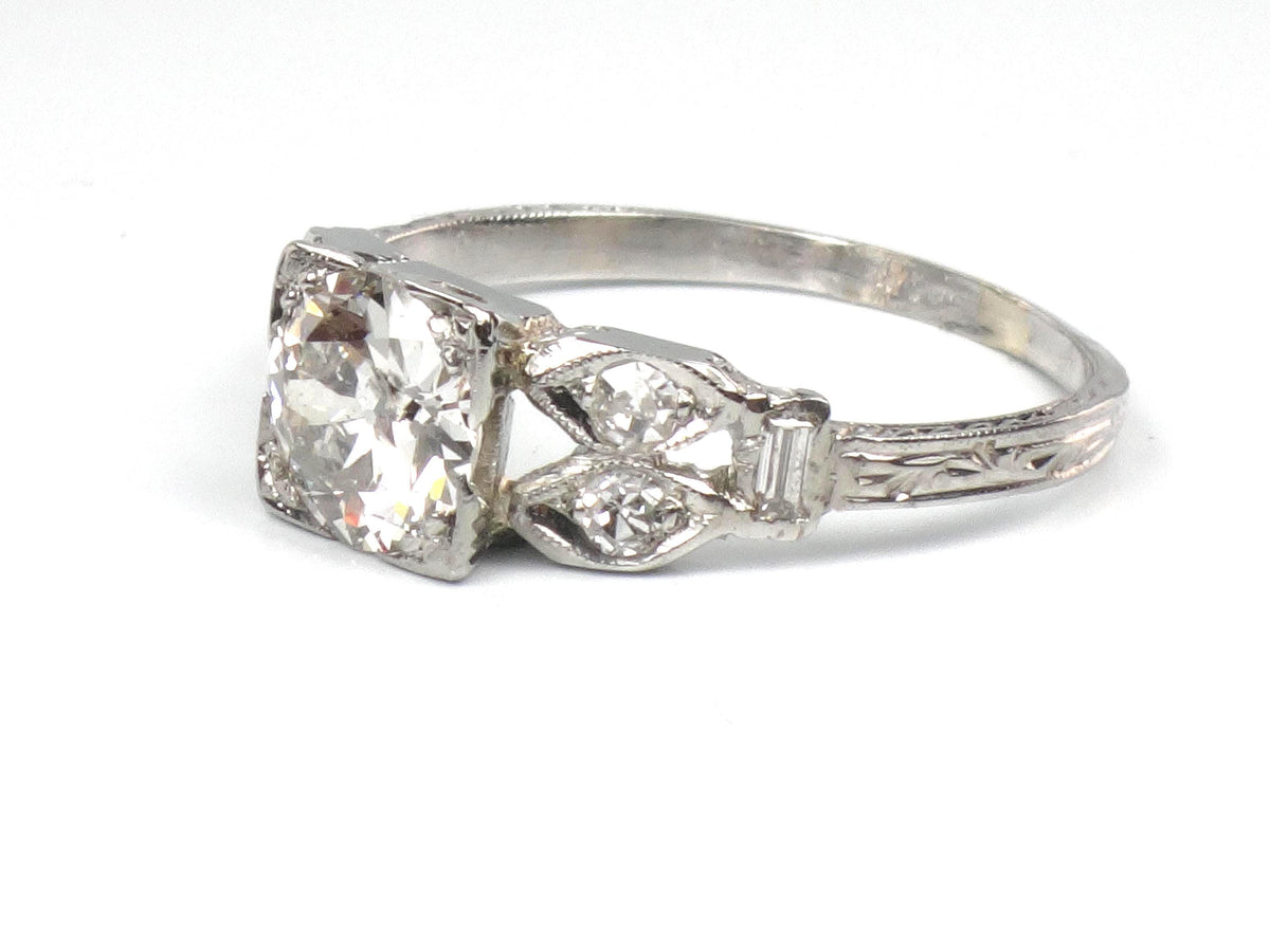 Vintage 18k Gold Old Mine Cut Diamond Engagement Ring, Art Deco, ~1.0 CT TDW-BelmarJewelers