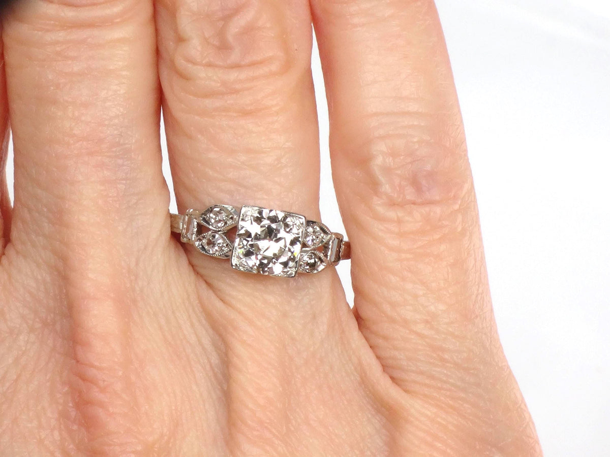 Vintage 18k Gold Old Mine Cut Diamond Engagement Ring, Art Deco, ~1.0 CT TDW-BelmarJewelers
