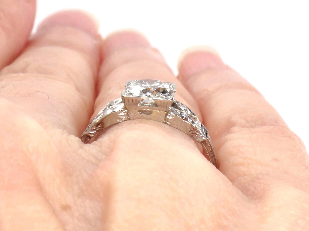 Vintage 18k Gold Old Mine Cut Diamond Engagement Ring, Art Deco, ~1.0 CT TDW-BelmarJewelers