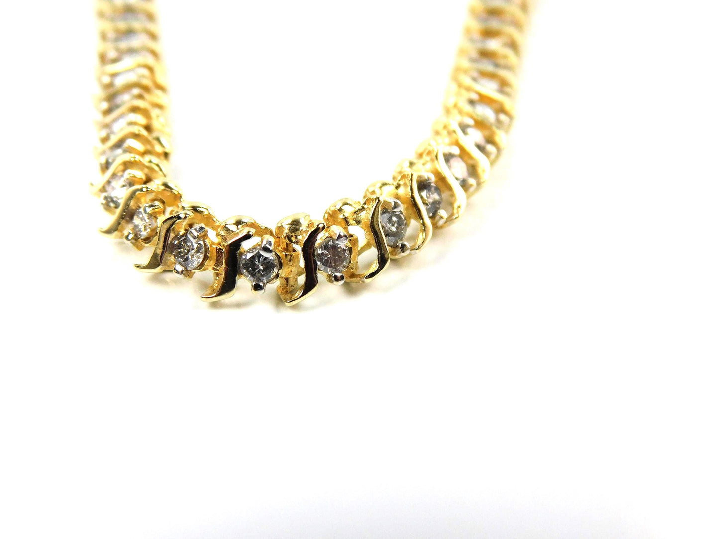 Vintage 14k Yellow Gold Natural Diamond Tennis Bracelet, 1.5 Carats TDW, 7"-BelmarJewelers
