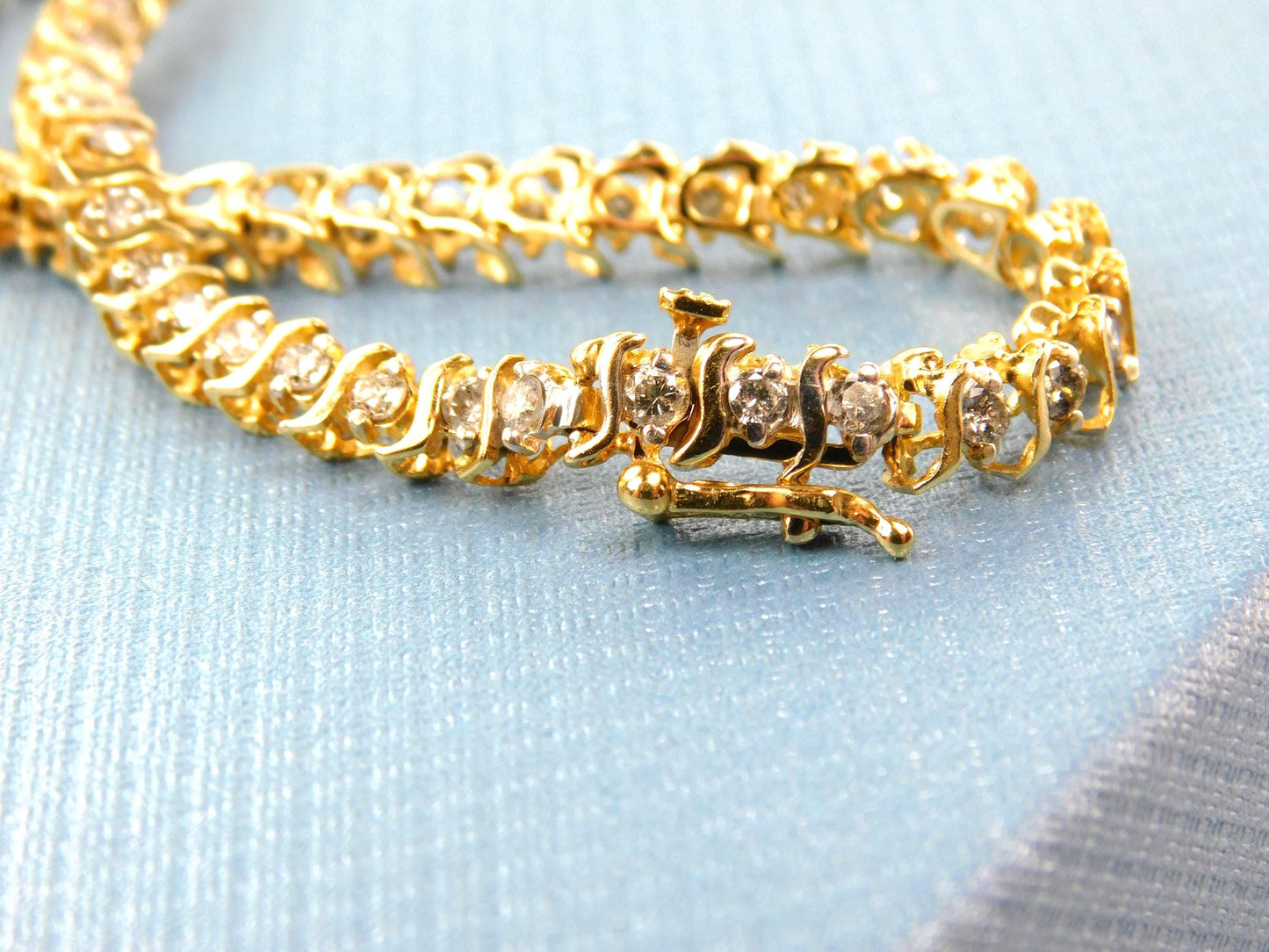 Vintage 14k Yellow Gold Natural Diamond Tennis Bracelet, 1.5 Carats TDW, 7"-BelmarJewelers