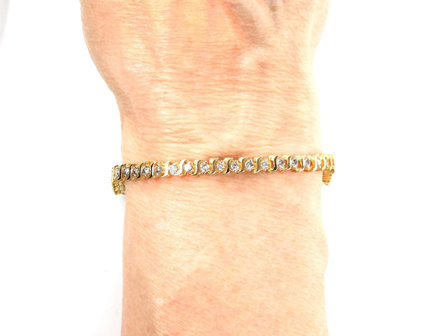 Vintage 14k Yellow Gold Natural Diamond Tennis Bracelet, 1.5 Carats TDW, 7"-BelmarJewelers