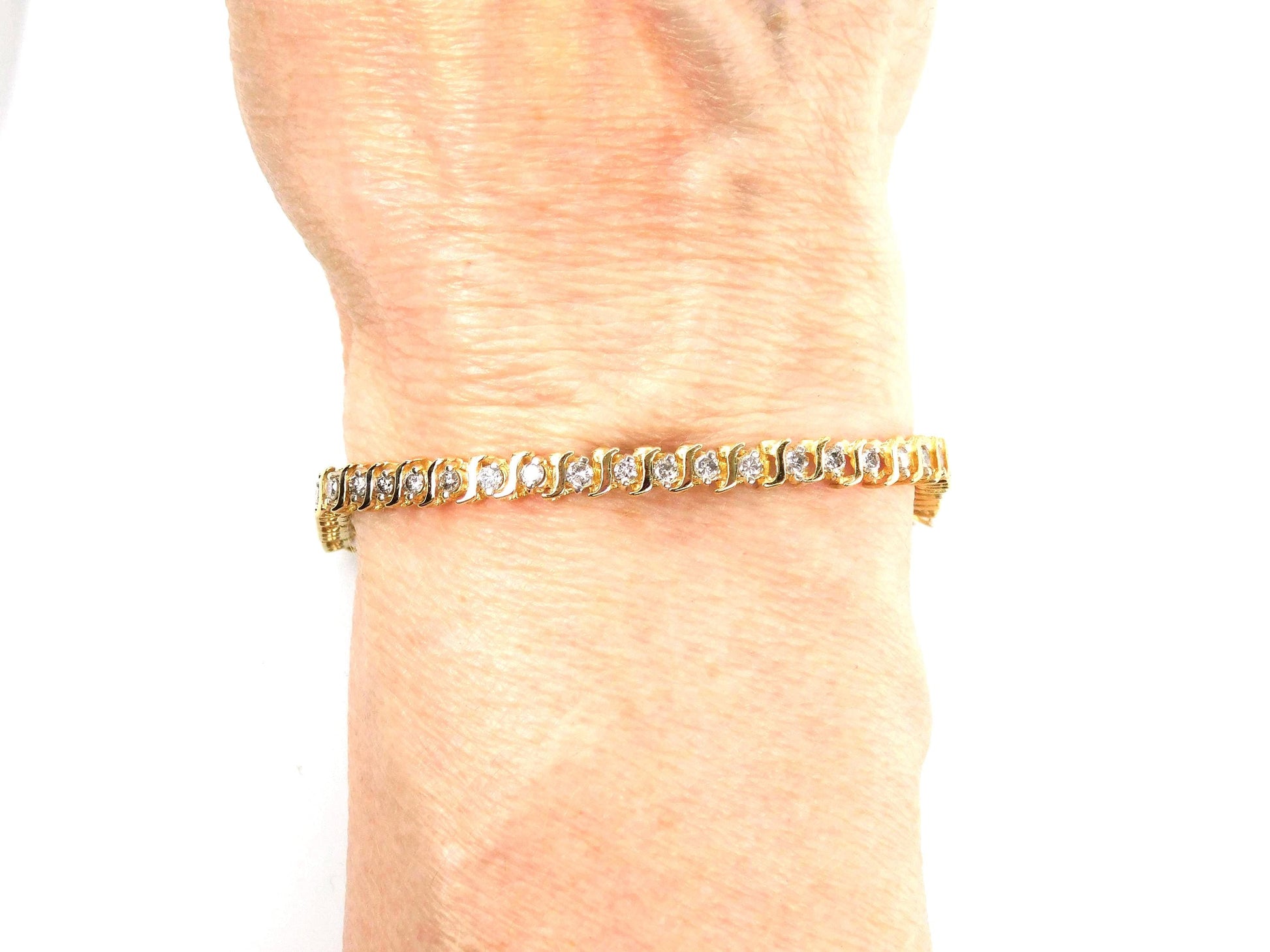 Vintage 14k Yellow Gold Natural Diamond Tennis Bracelet, 1.5 Carats TDW, 7"-BelmarJewelers
