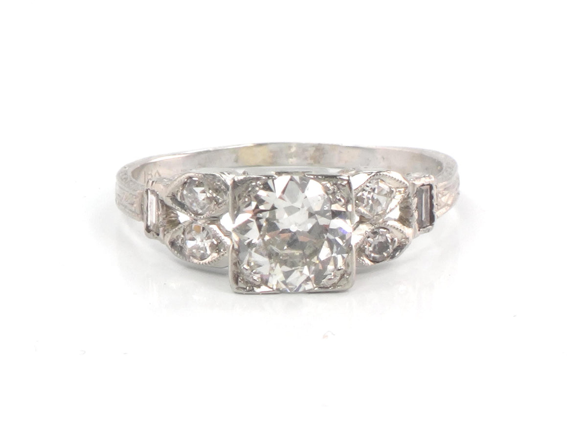Vintage 18k Gold Old Mine Cut Diamond Engagement Ring, Art Deco, ~1.0 CT TDW-BelmarJewelers