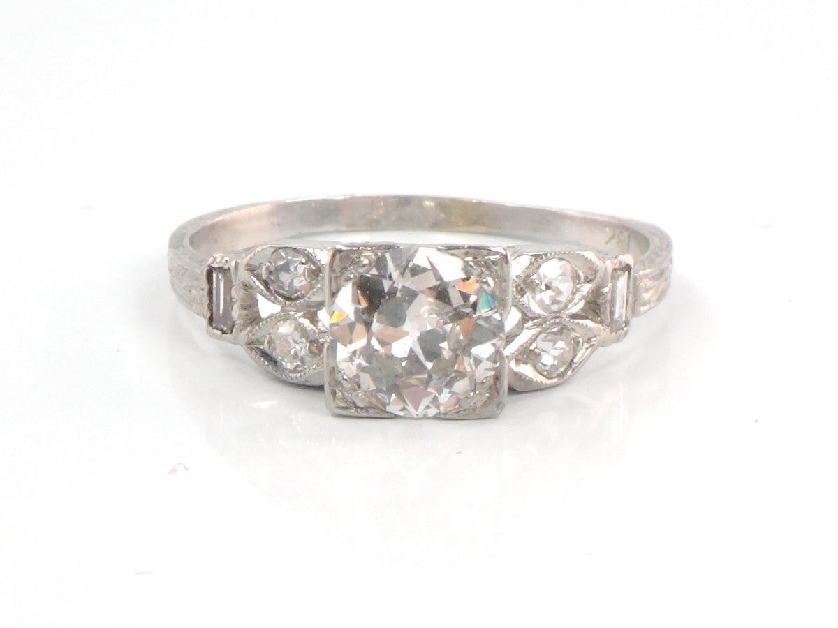Vintage 18k Gold Old Mine Cut Diamond Engagement Ring, Art Deco, ~1.0 CT TDW-BelmarJewelers