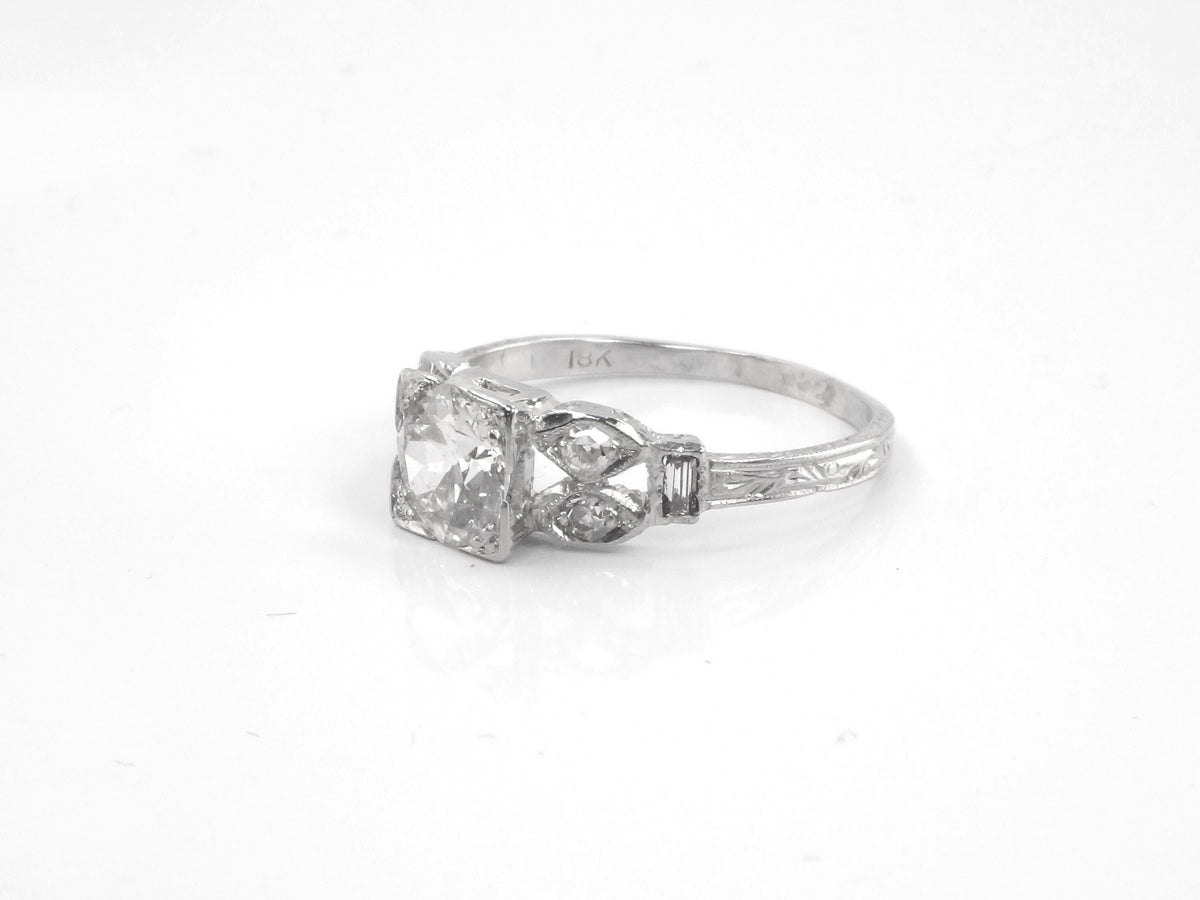 Vintage 18k Gold Old Mine Cut Diamond Engagement Ring, Art Deco, ~1.0 CT TDW-BelmarJewelers