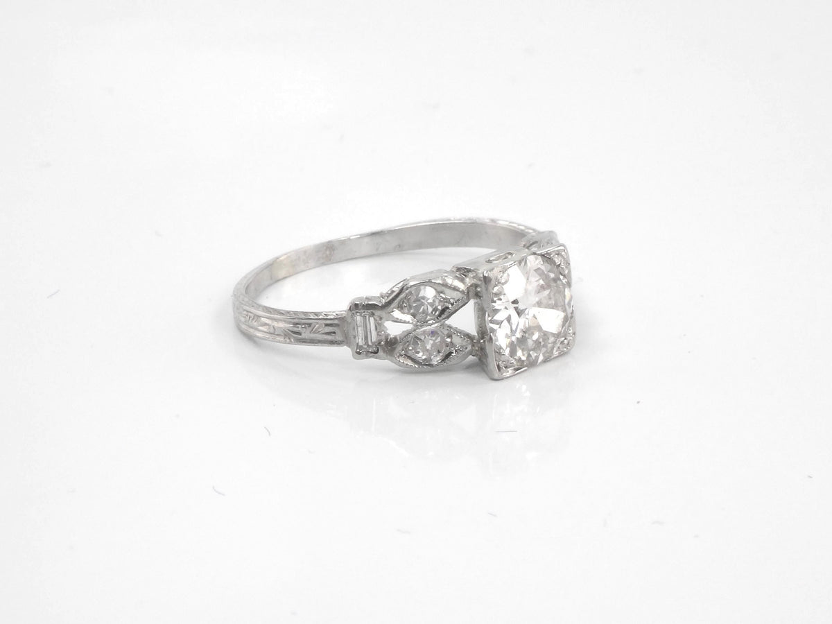 Vintage 18k Gold Old Mine Cut Diamond Engagement Ring, Art Deco, ~1.0 CT TDW-BelmarJewelers