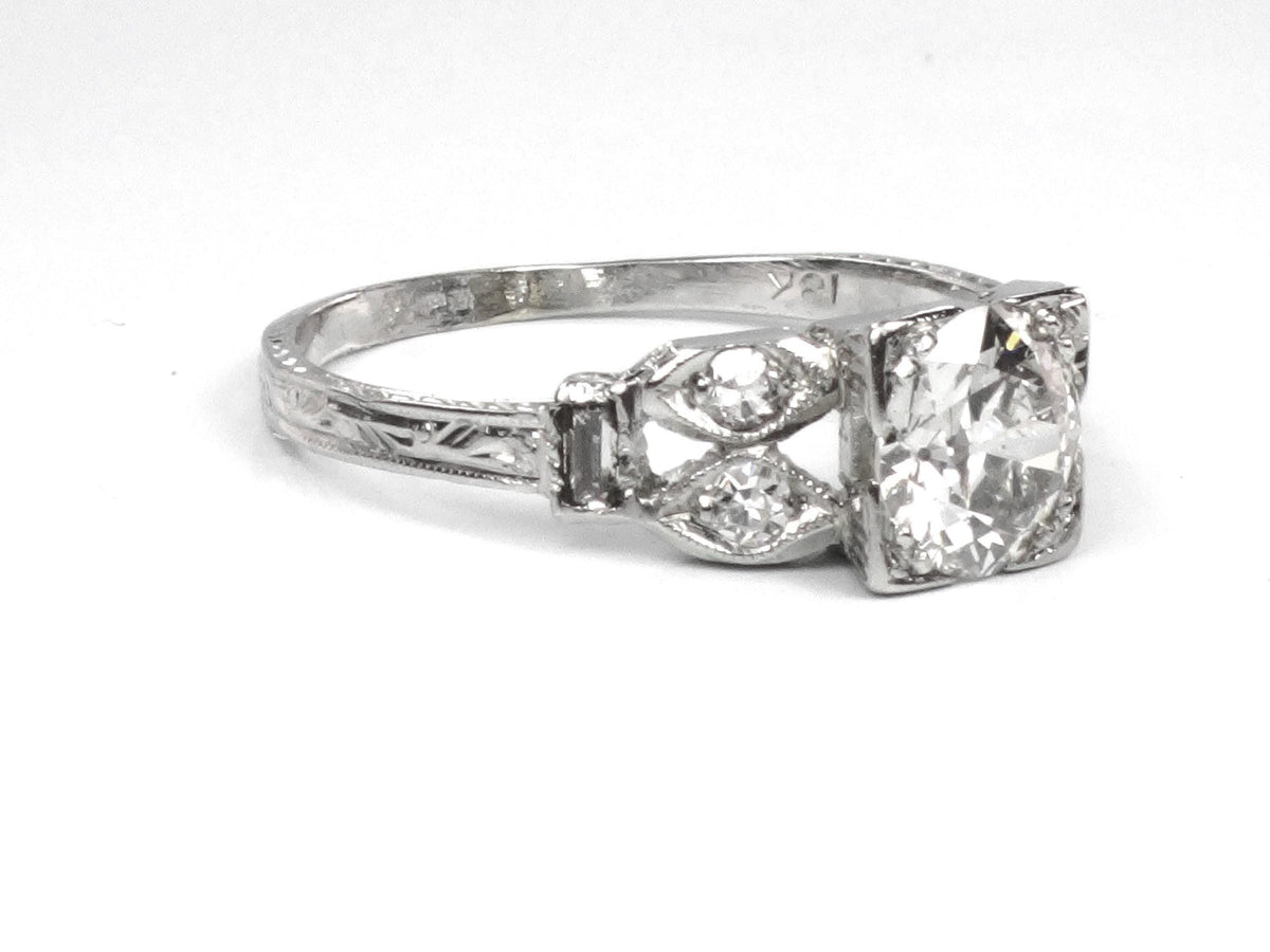 Vintage 18k Gold Old Mine Cut Diamond Engagement Ring, Art Deco, ~1.0 CT TDW-BelmarJewelers