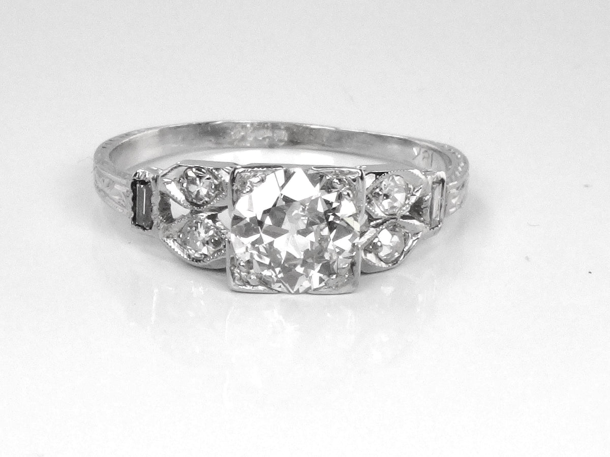 Vintage 18k Gold Old Mine Cut Diamond Engagement Ring, Art Deco, ~1.0 CT TDW-BelmarJewelers