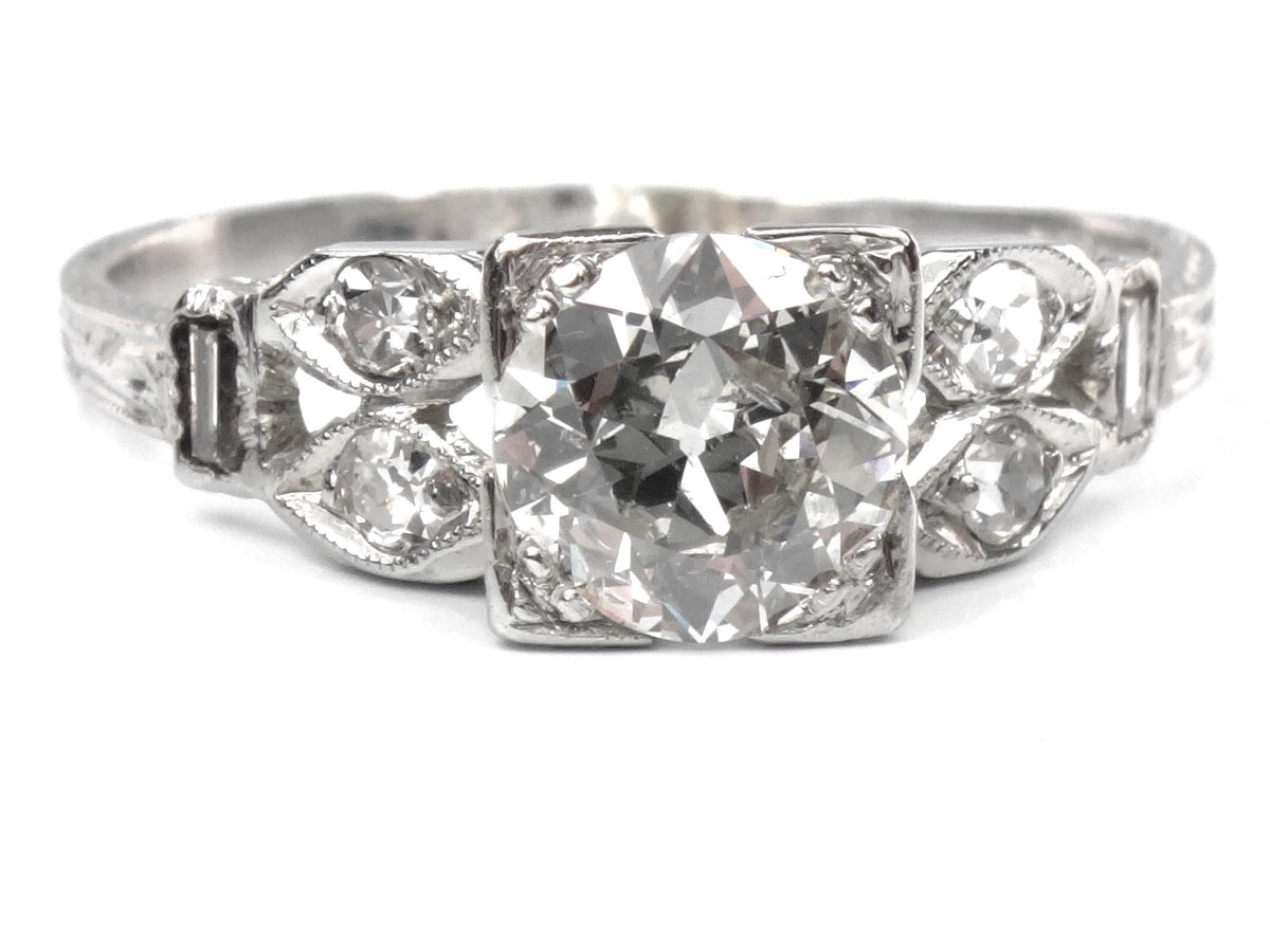 Vintage 18k Gold Old Mine Cut Diamond Engagement Ring, Art Deco, ~1.0 CT TDW-BelmarJewelers