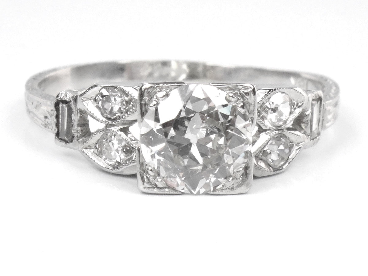 Vintage 18k Gold Old Mine Cut Diamond Engagement Ring, Art Deco, ~1.0 CT TDW-BelmarJewelers