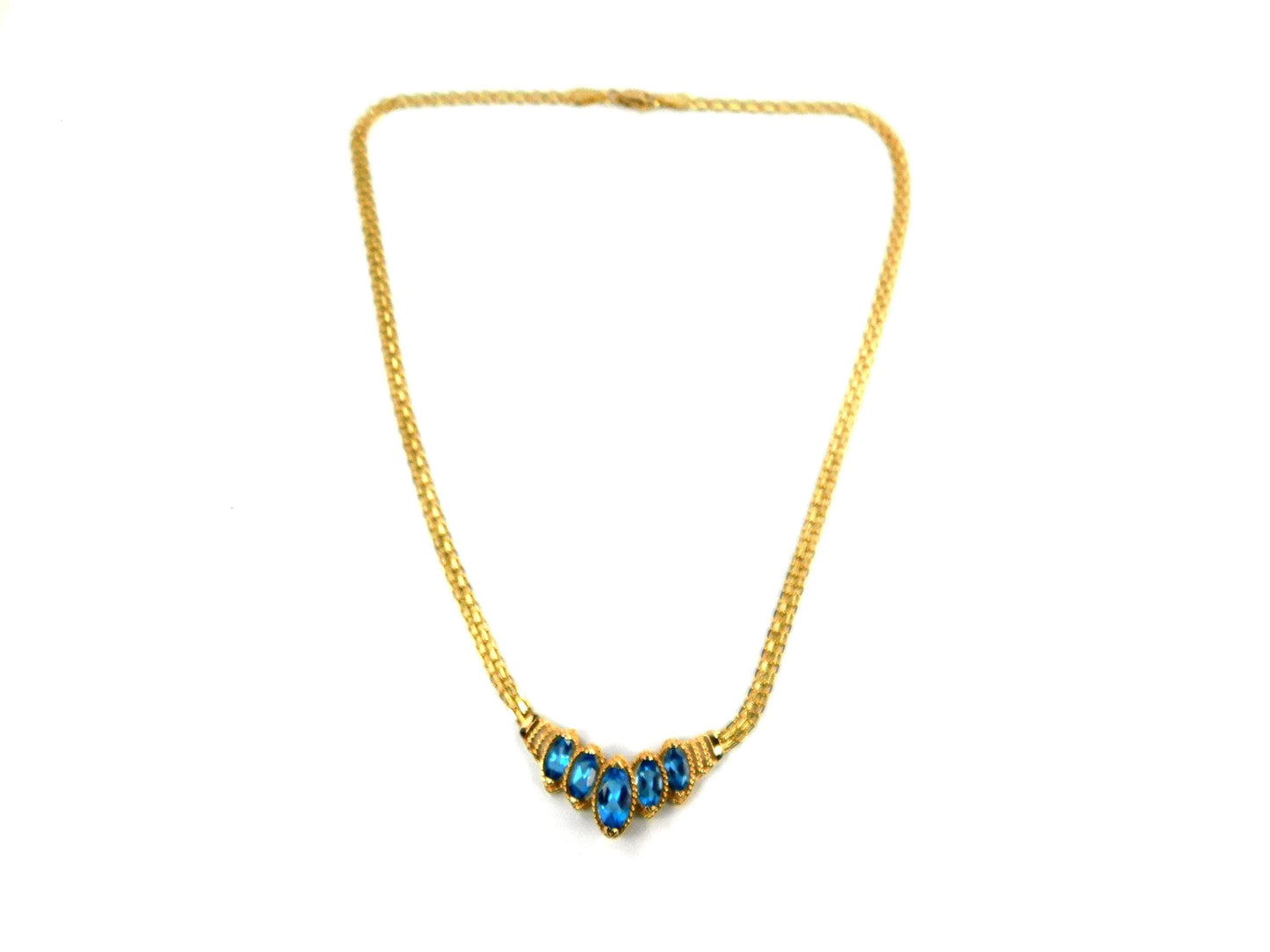 Vintage 14k Yellow Gold Marquise Cut Blue Topaz Necklace - 1990s, 17.5"-BelmarJewelers
