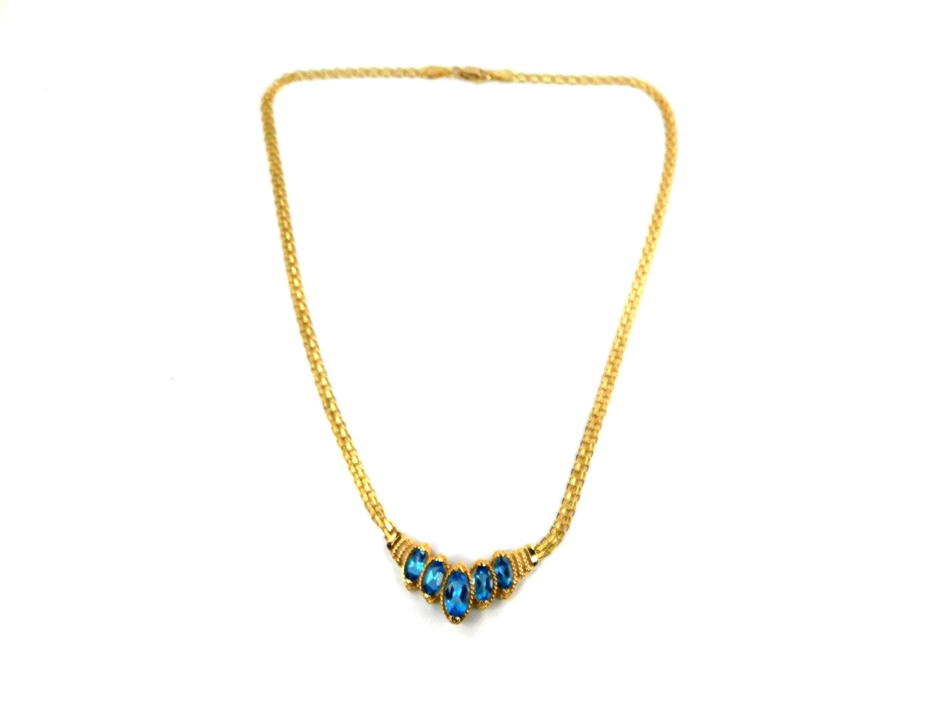 Vintage 14k Yellow Gold Marquise Cut Blue Topaz Necklace - 1990s, 17.5"-BelmarJewelers