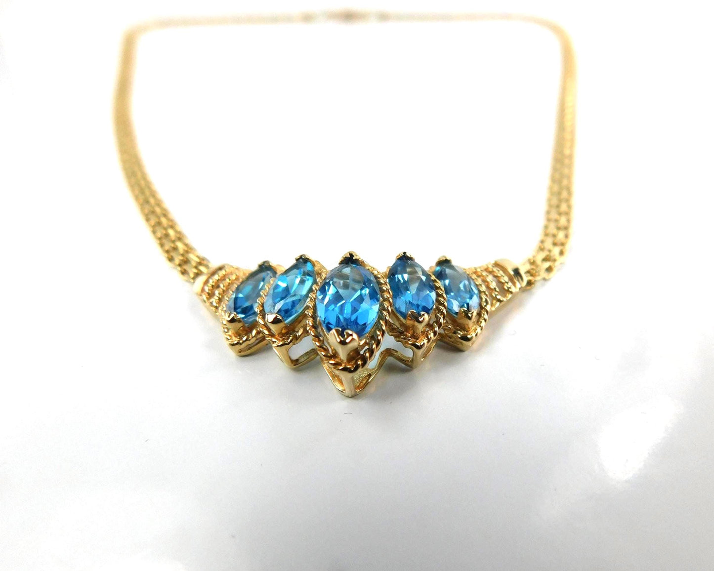 Vintage 14k Yellow Gold Marquise Cut Blue Topaz Necklace - 1990s, 17.5"-BelmarJewelers