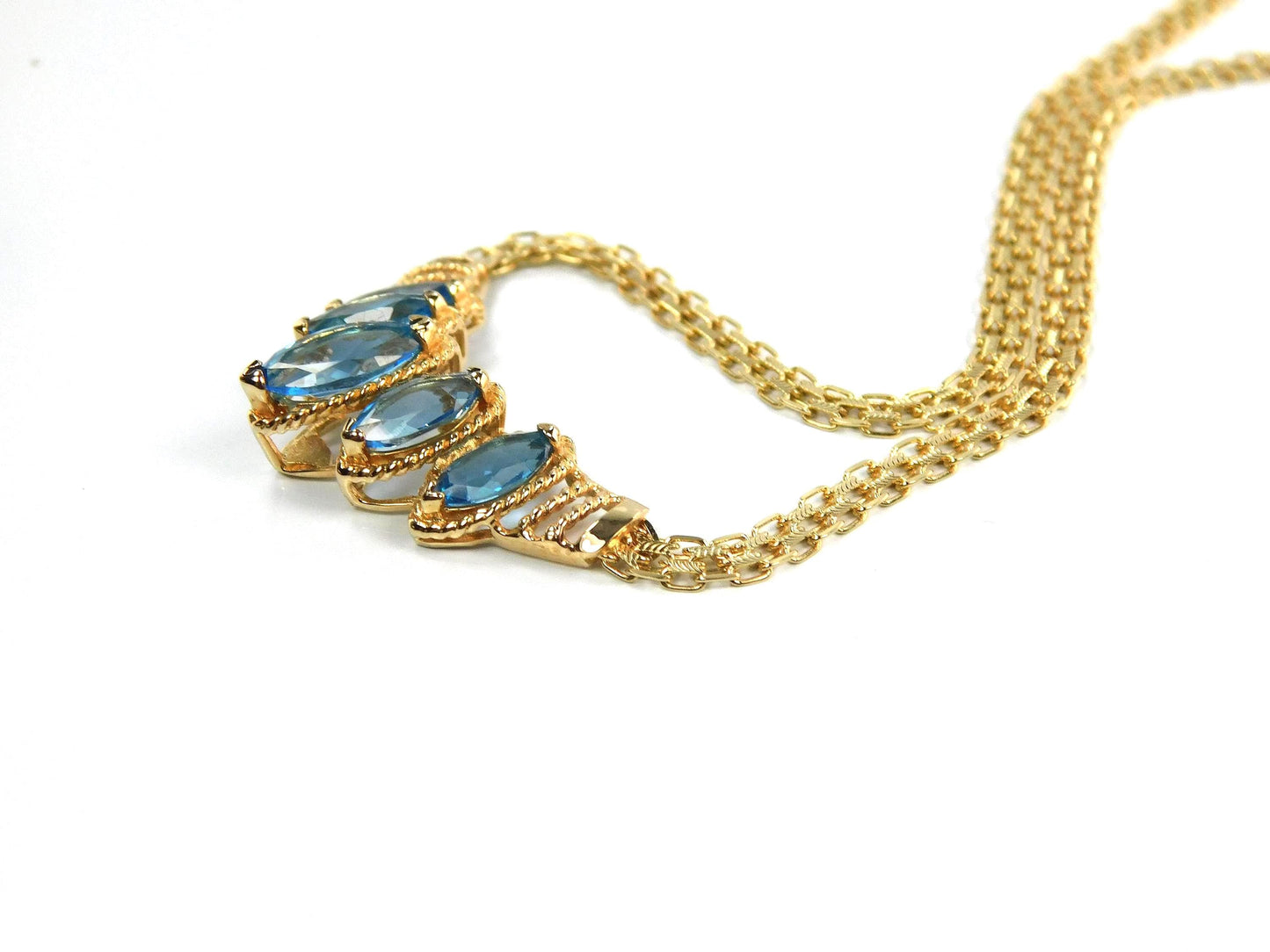 Vintage 14k Yellow Gold Marquise Cut Blue Topaz Necklace - 1990s, 17.5"-BelmarJewelers