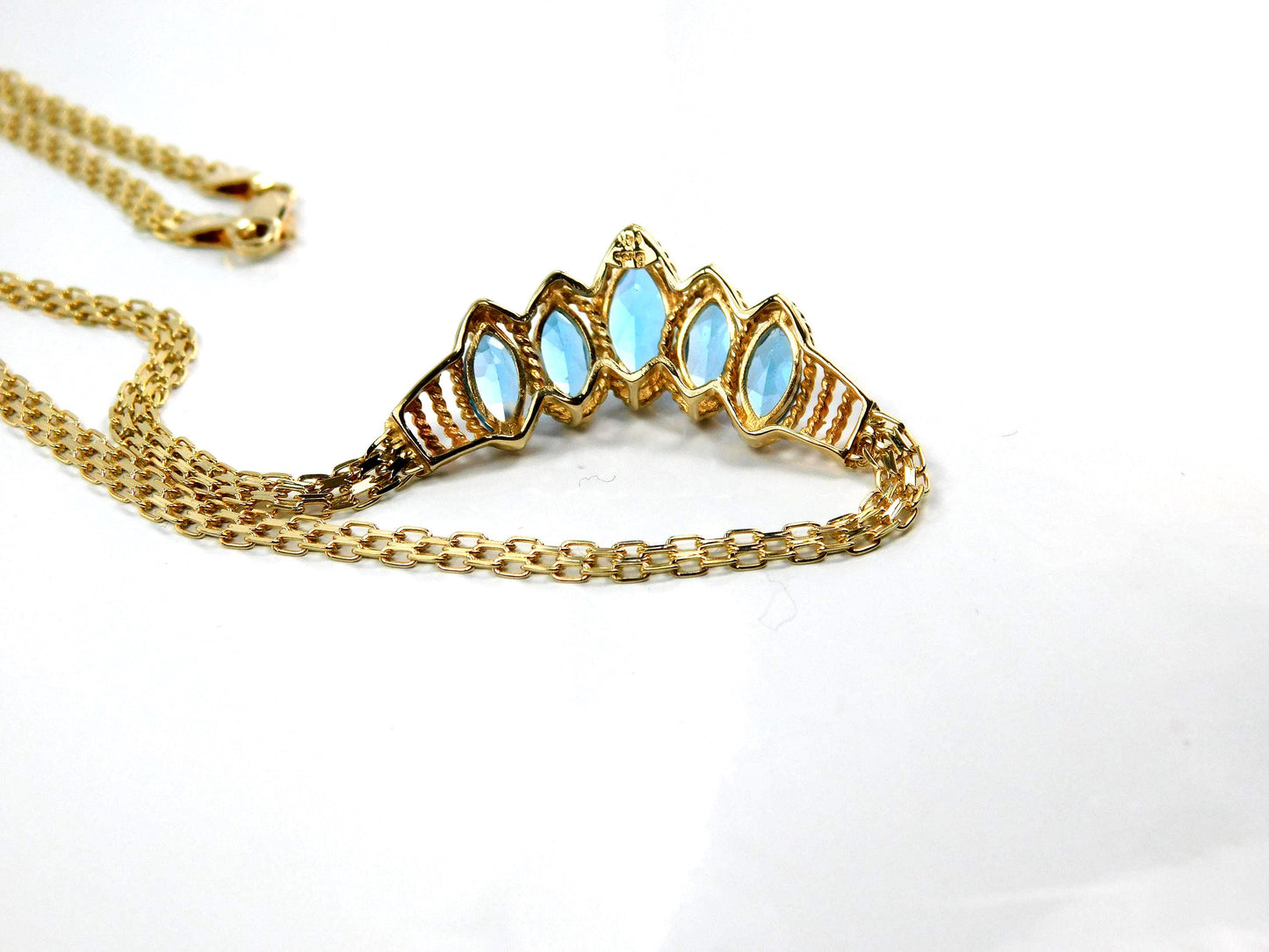 Vintage 14k Yellow Gold Marquise Cut Blue Topaz Necklace - 1990s, 17.5"-BelmarJewelers
