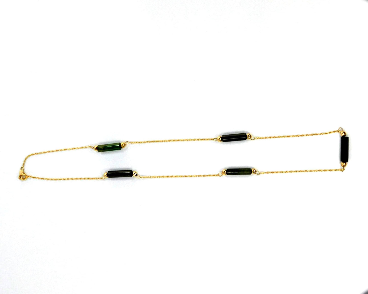 Vintage 14k Yellow Gold Jade Station Necklace, 15.25" Choker-BelmarJewelers