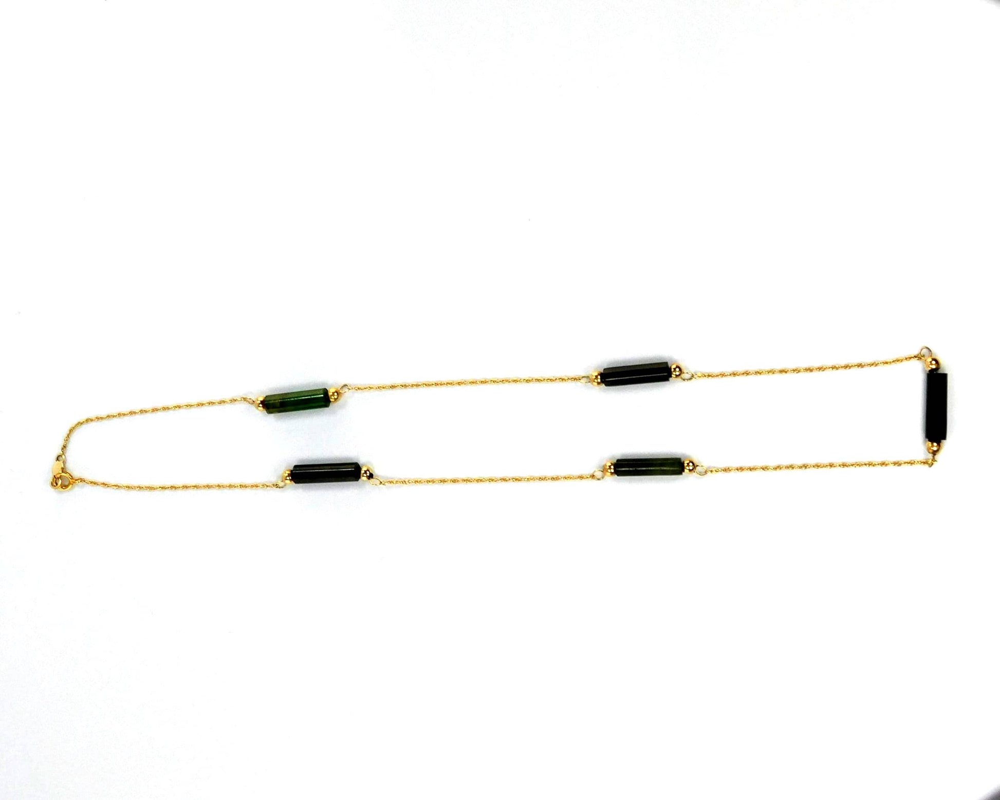 Vintage 14k Yellow Gold Jade Station Necklace, 15.25" Choker-BelmarJewelers
