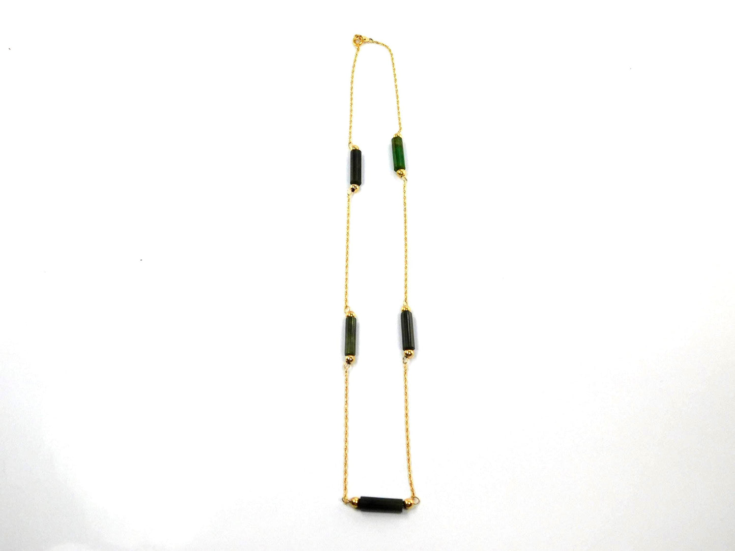 Vintage 14k Yellow Gold Jade Station Necklace, 15.25" Choker-BelmarJewelers